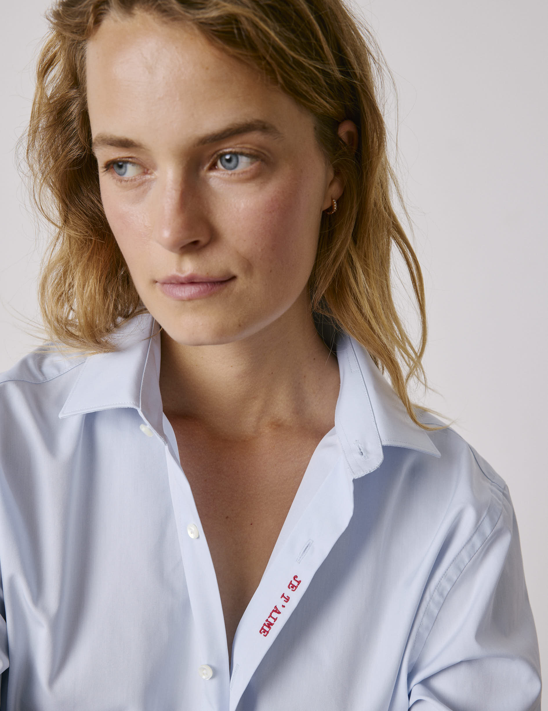 Chemise mixte "Je t'aime" bleue - Popeline - Col Figaret