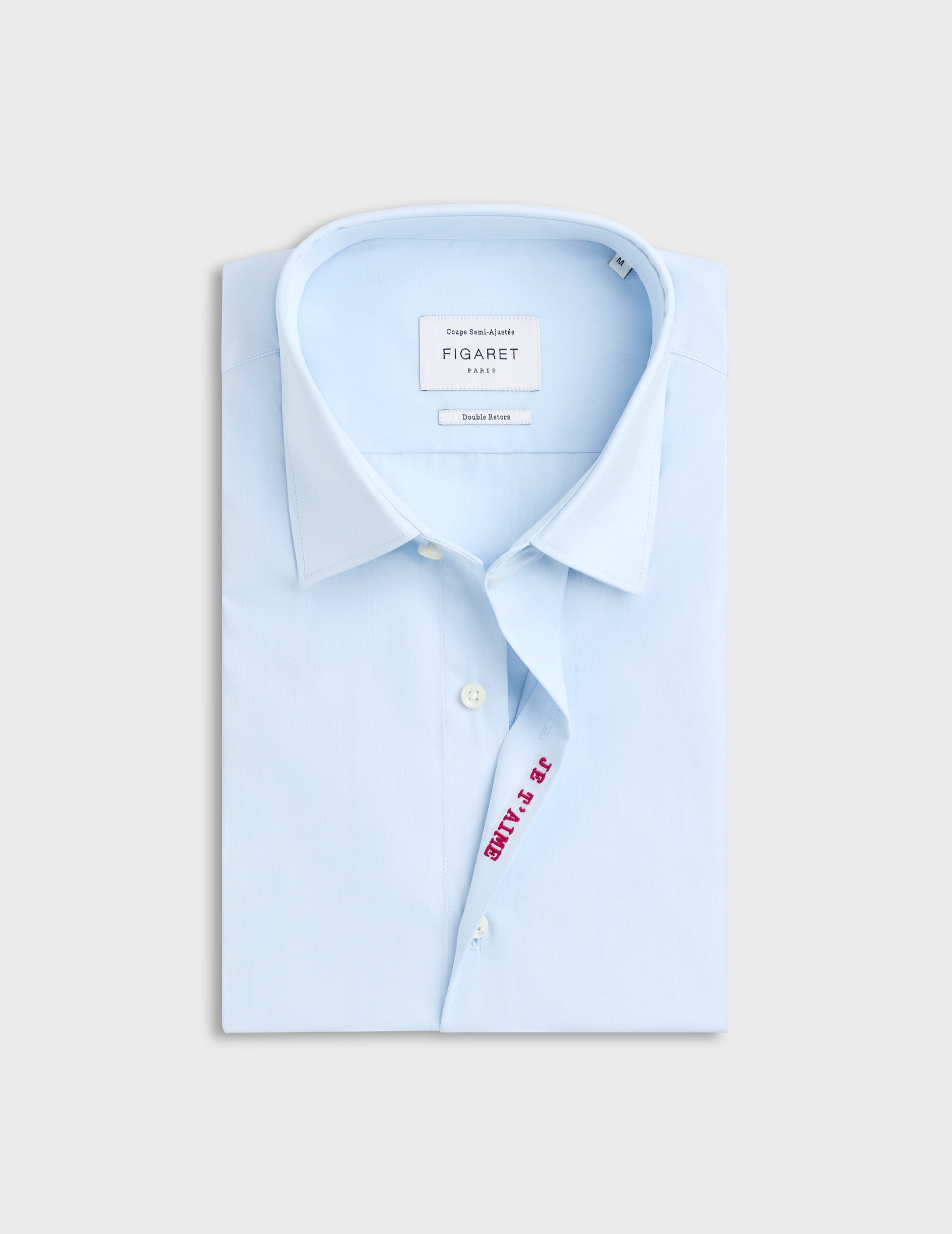 Chemise mixte "Je t'aime" bleue - Popeline - Col Figaret