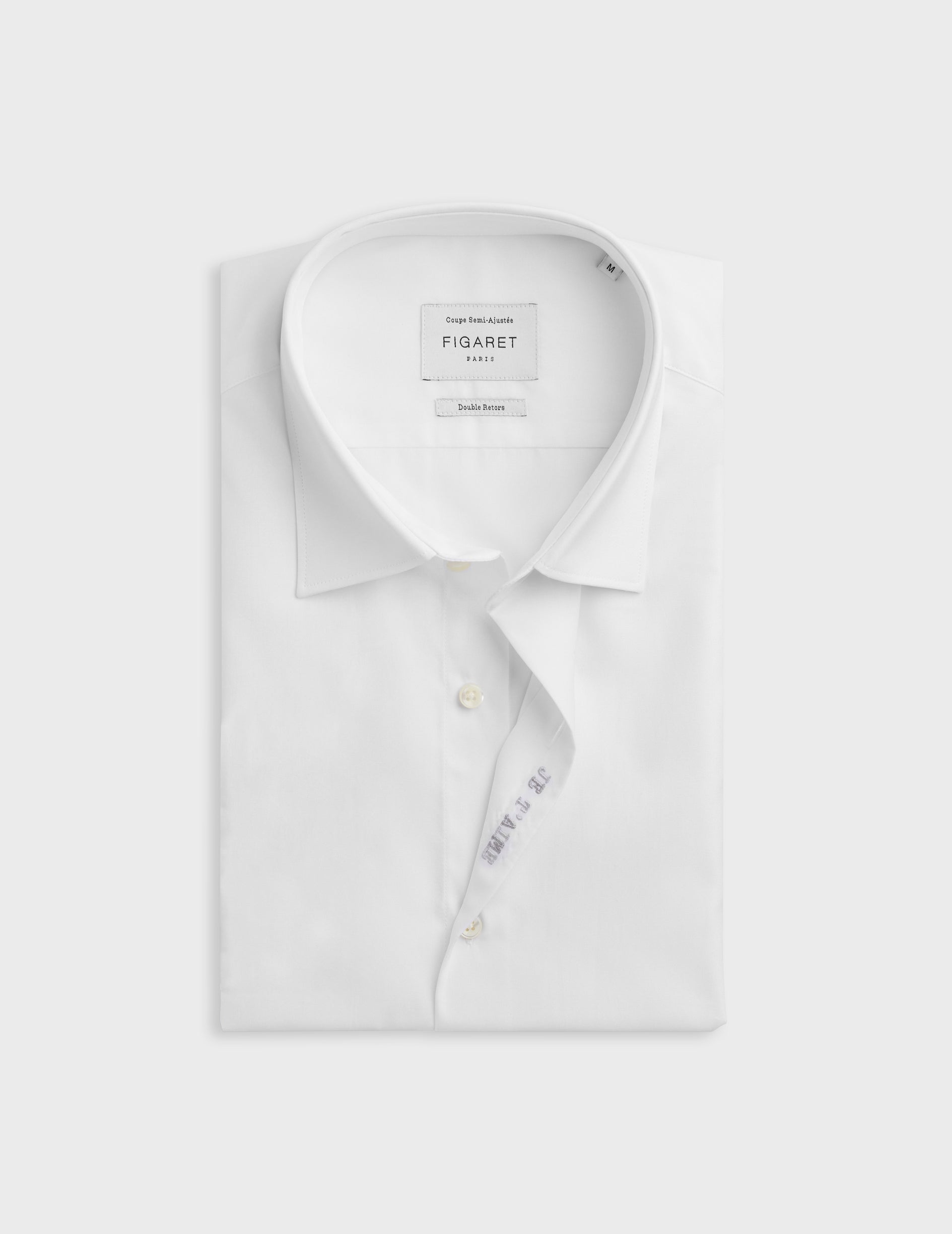 White "Je t'aime" shirt with grey embroidery - Poplin - Figaret Collar