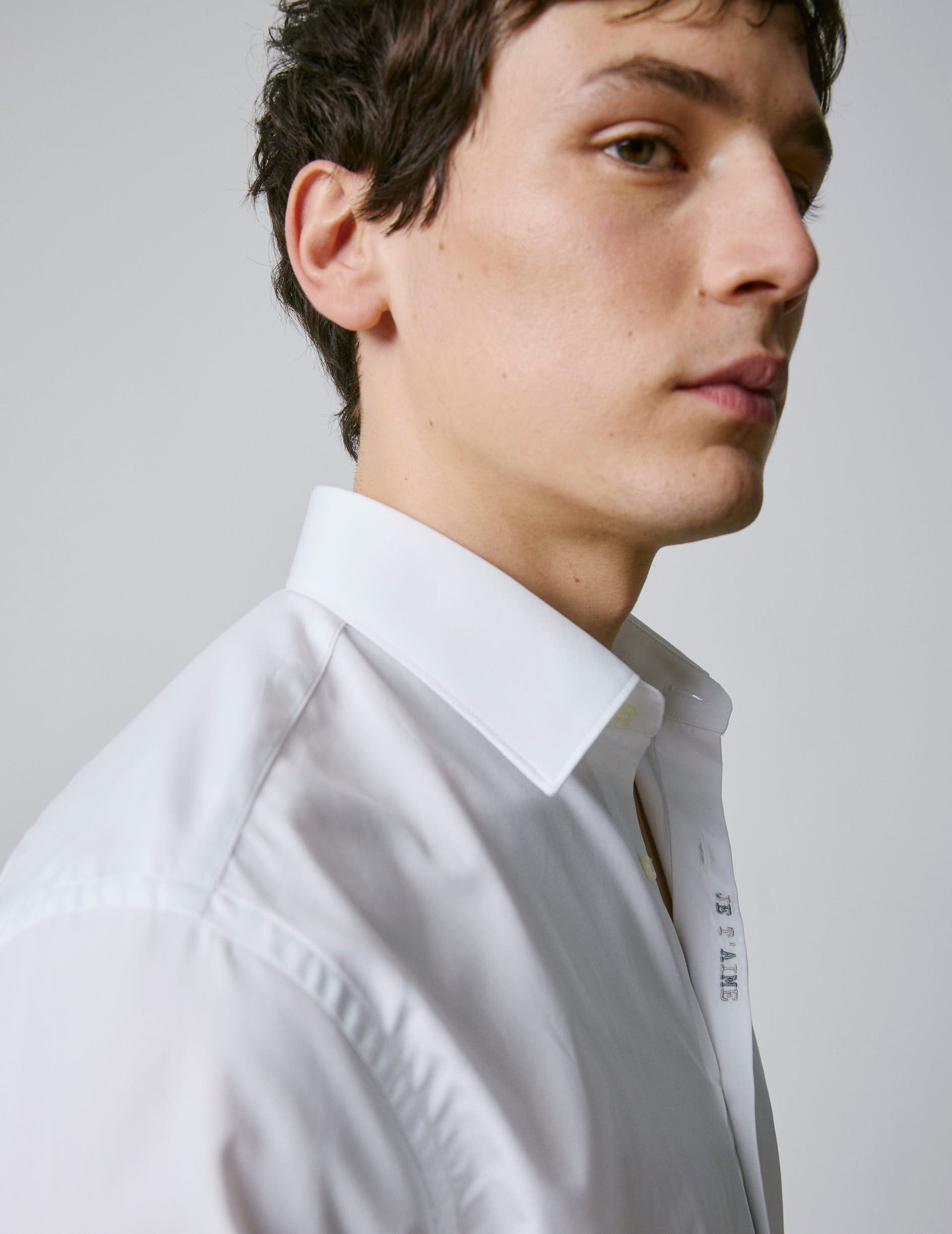 Chemise mixte "Je t'aime" blanche - Popeline - Col Figaret