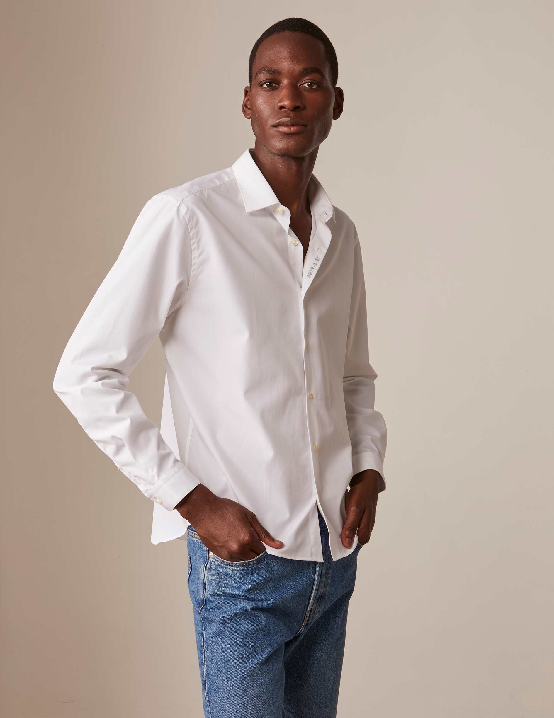 Chemise mixte "Je t'aime" blanche - Popeline - Col Figaret