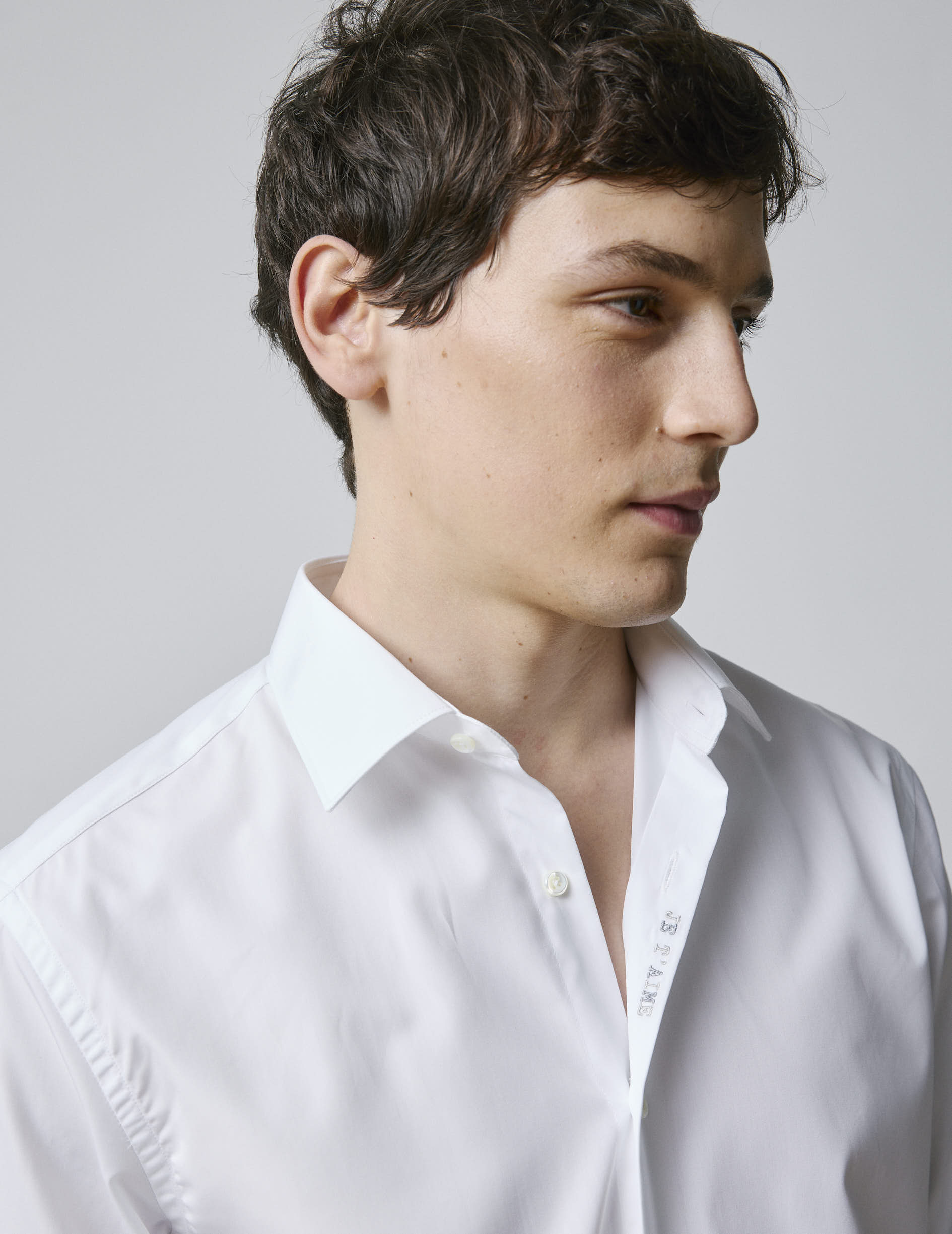 unisex White "Je t'aime" shirt - Poplin - Figaret Collar