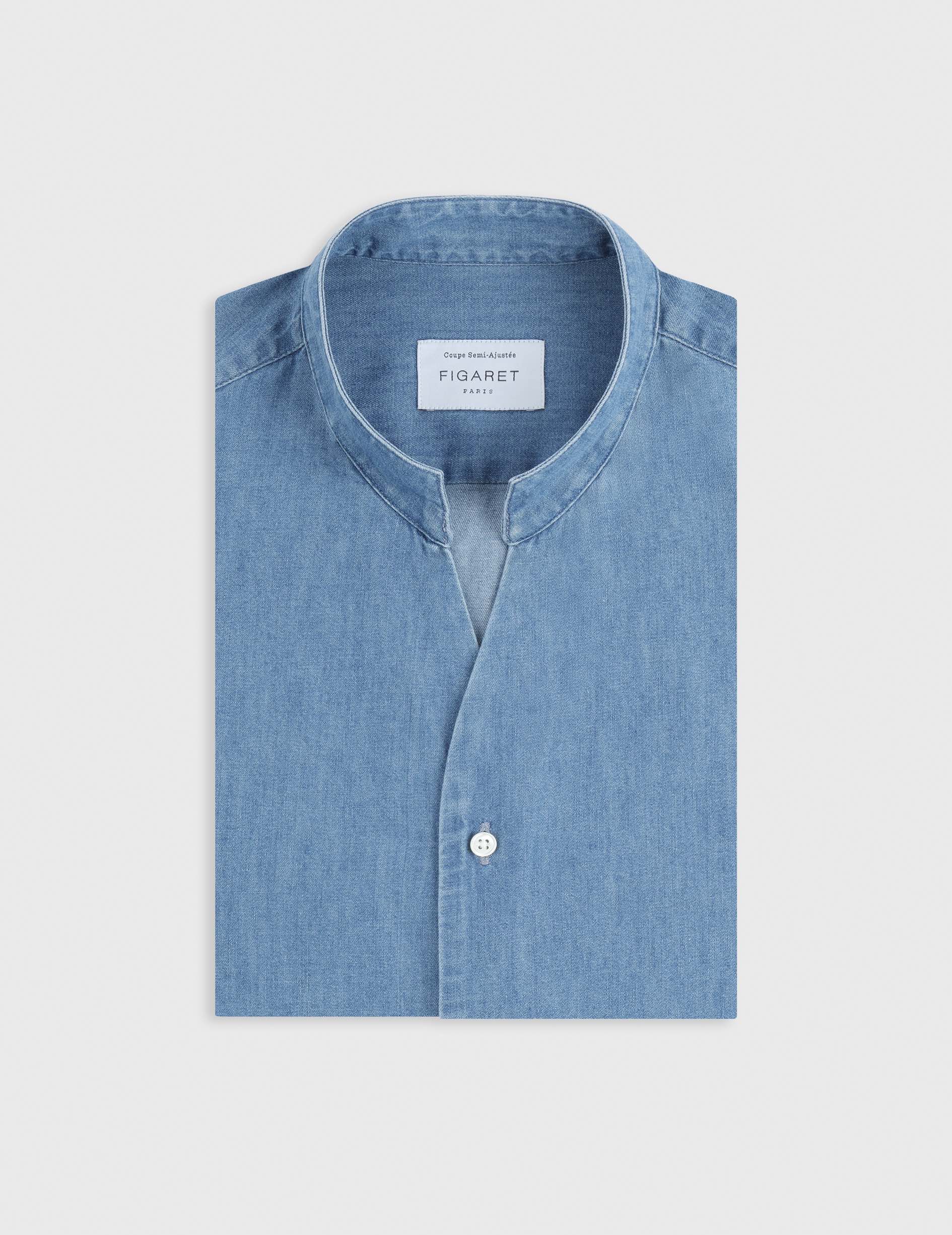 Chemise Carl en denim bleu - Denim - Col Droit ouvert
