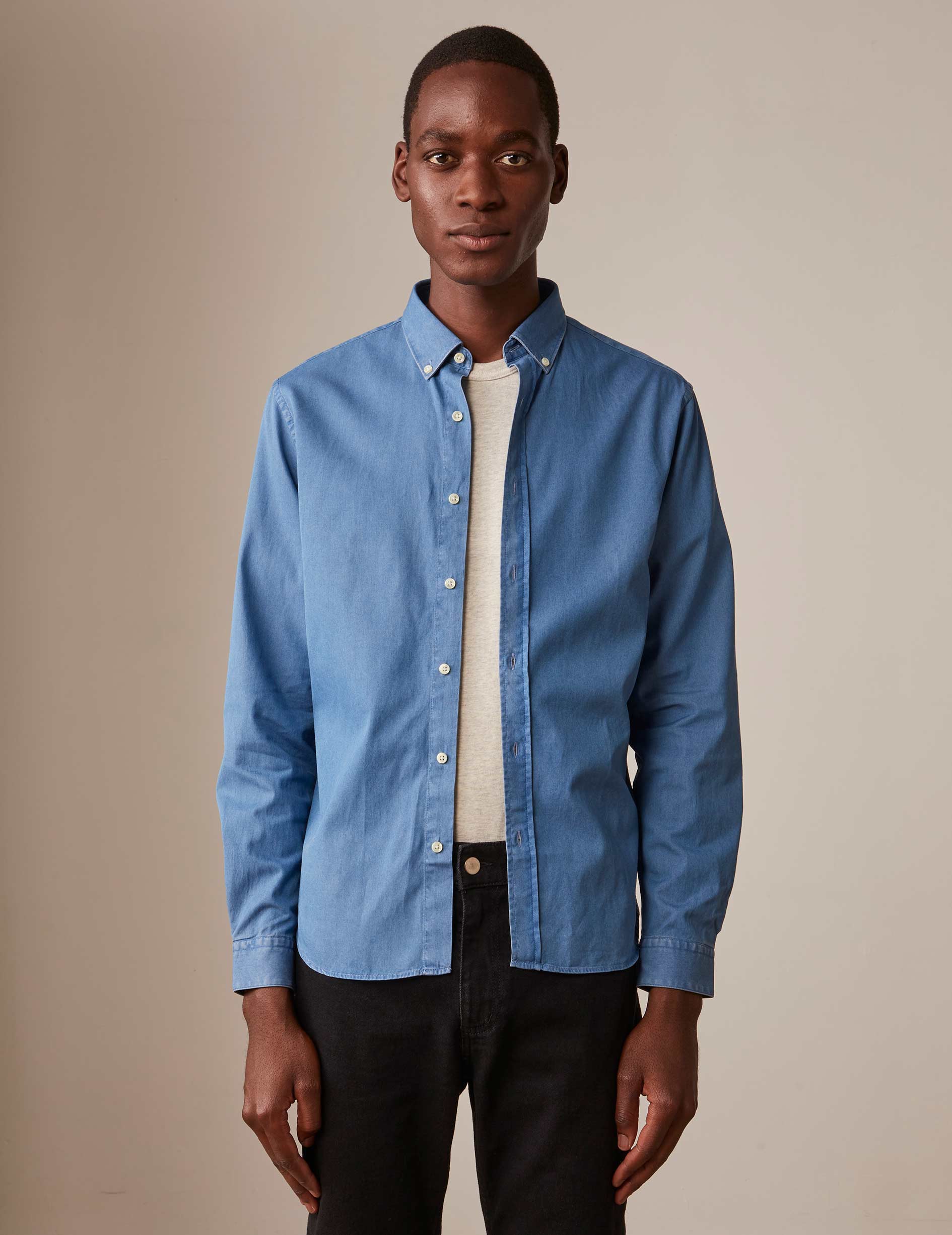 Chemise Semi-ajustée bleue - Twill - Col Américain