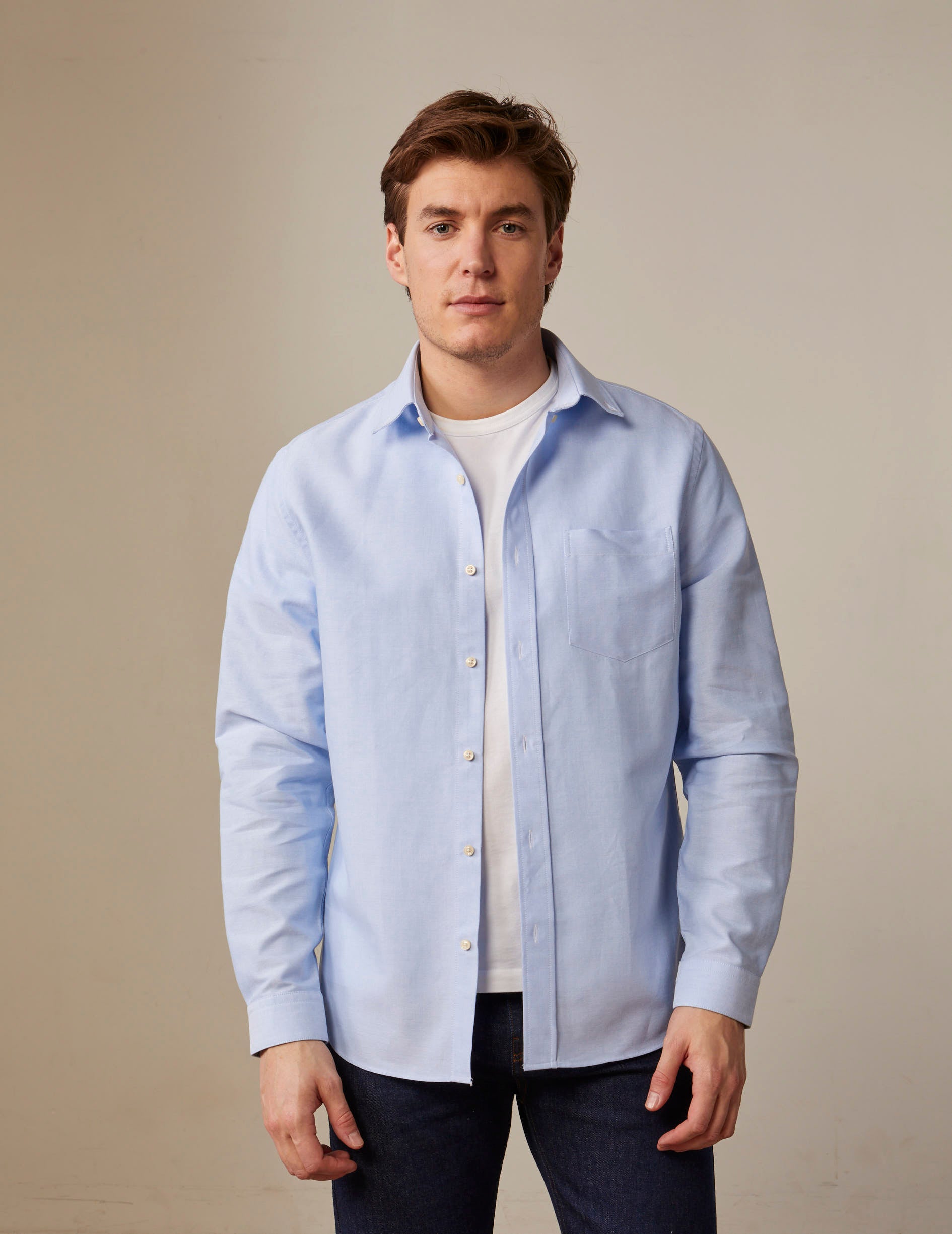 Chemise Semi-ajustée bleue - Oxford - Col Américain