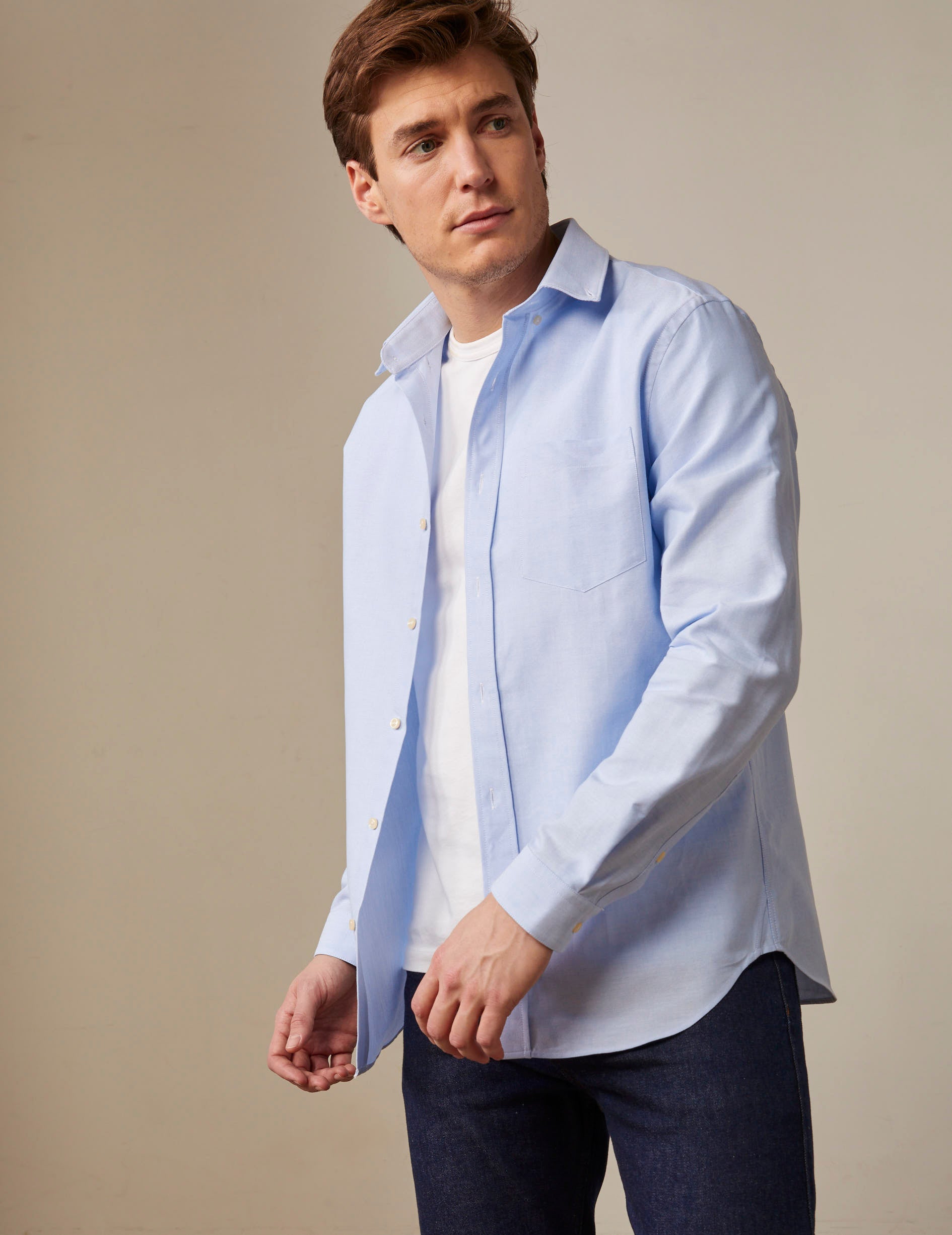 Chemise Semi-ajustée bleue - Oxford - Col Américain