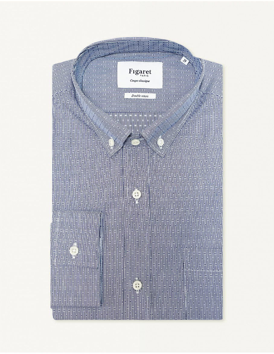 Classic navy print shirt - Poplin - American Collar