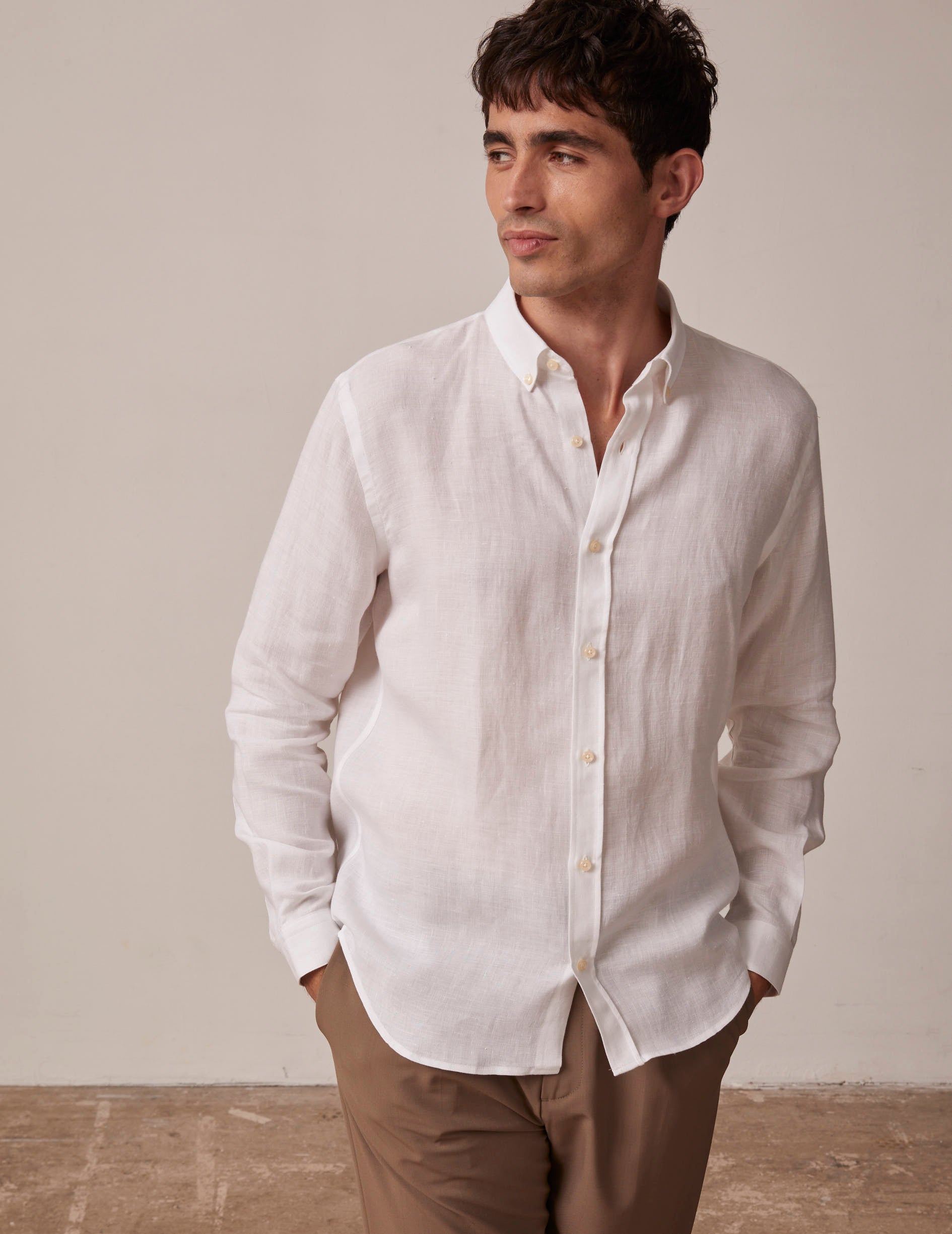 Chemise Gaspard en lin blanc - Lin - Col Américain