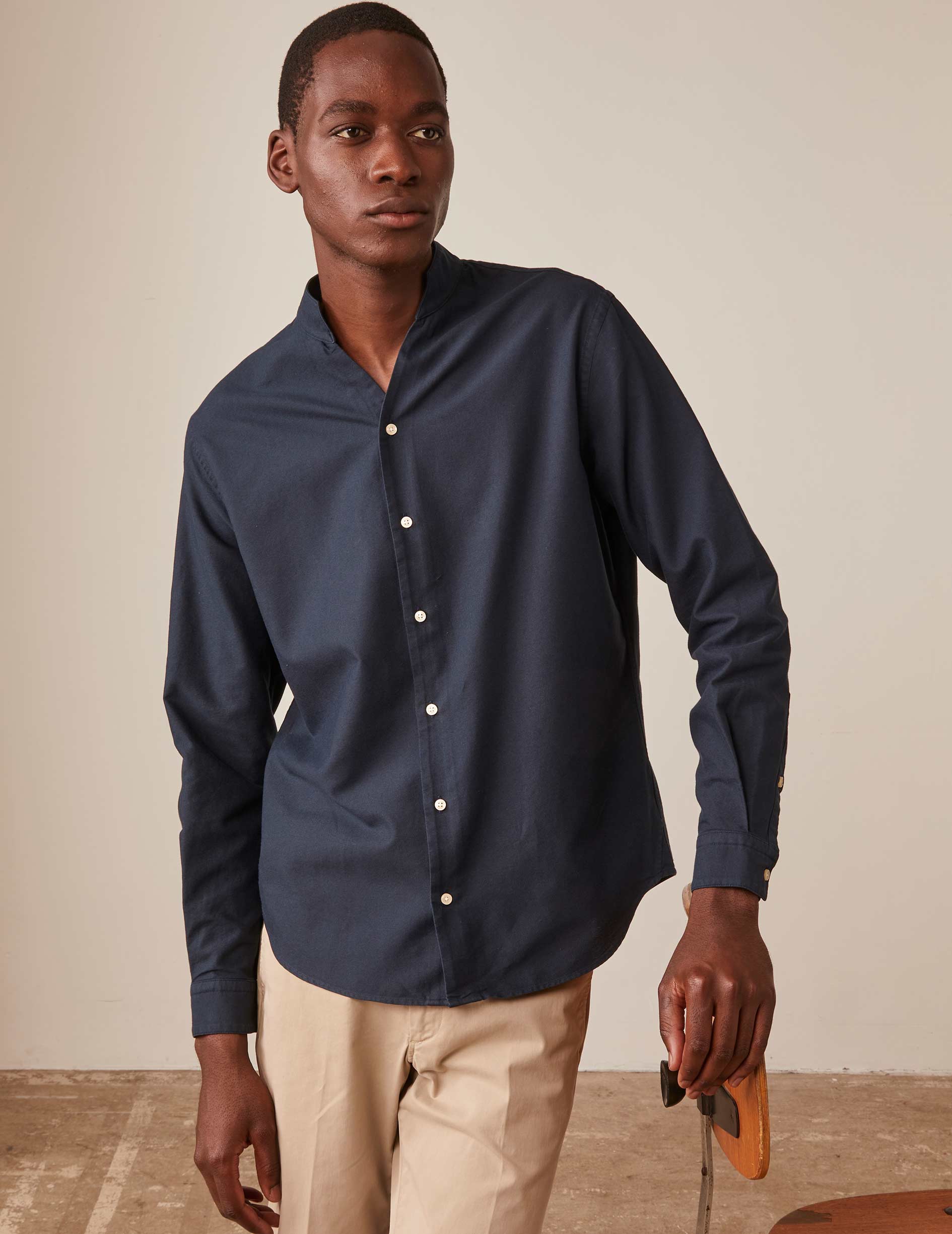 Chemise Carl bleu marine - Oxford - Col Droit ouvert