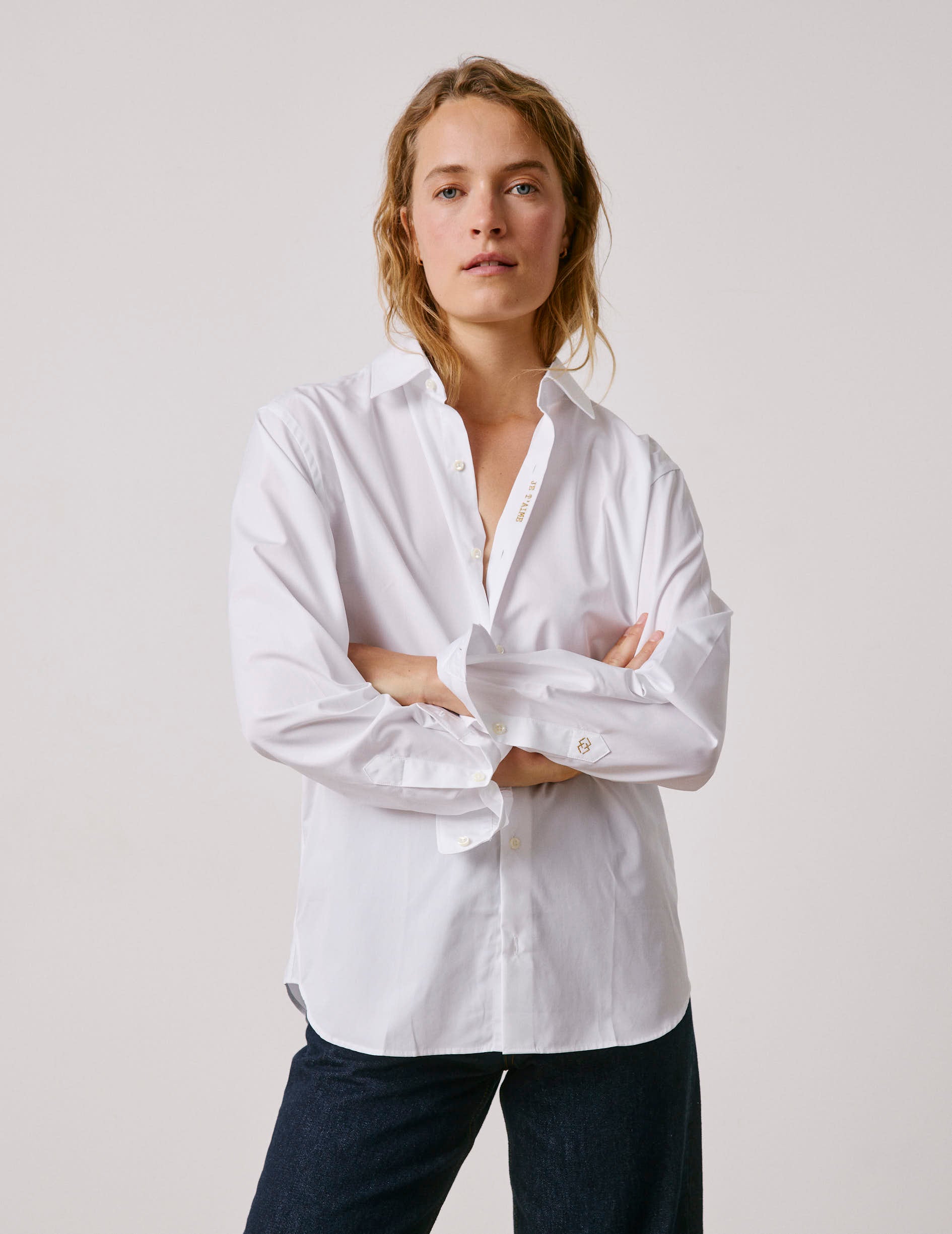 Chemise mixte "Je t'aime" blanche - Popeline - Col Figaret
