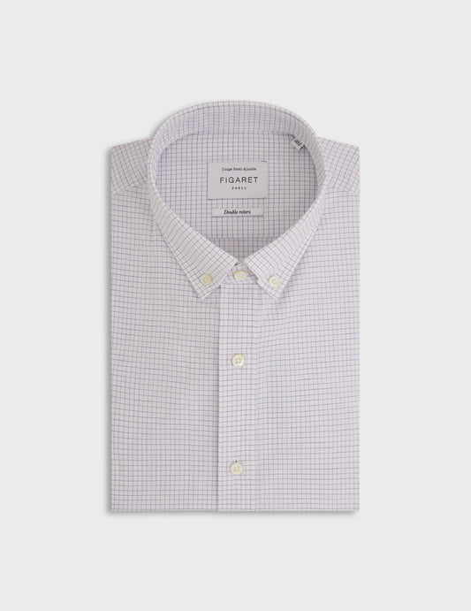 Semi-fitted navy checked shirt - Twill - American Collar
