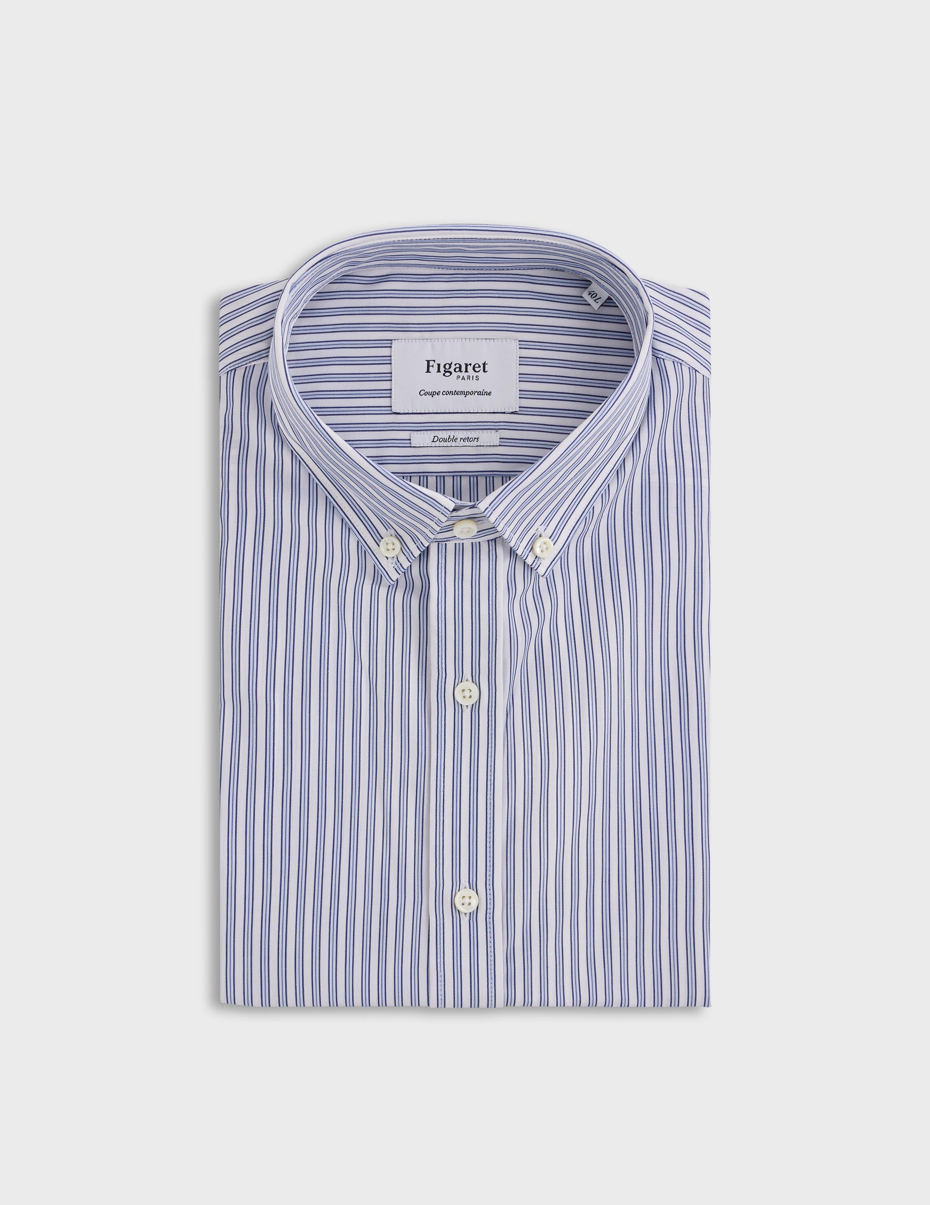Semi-fitted navy striped shirt