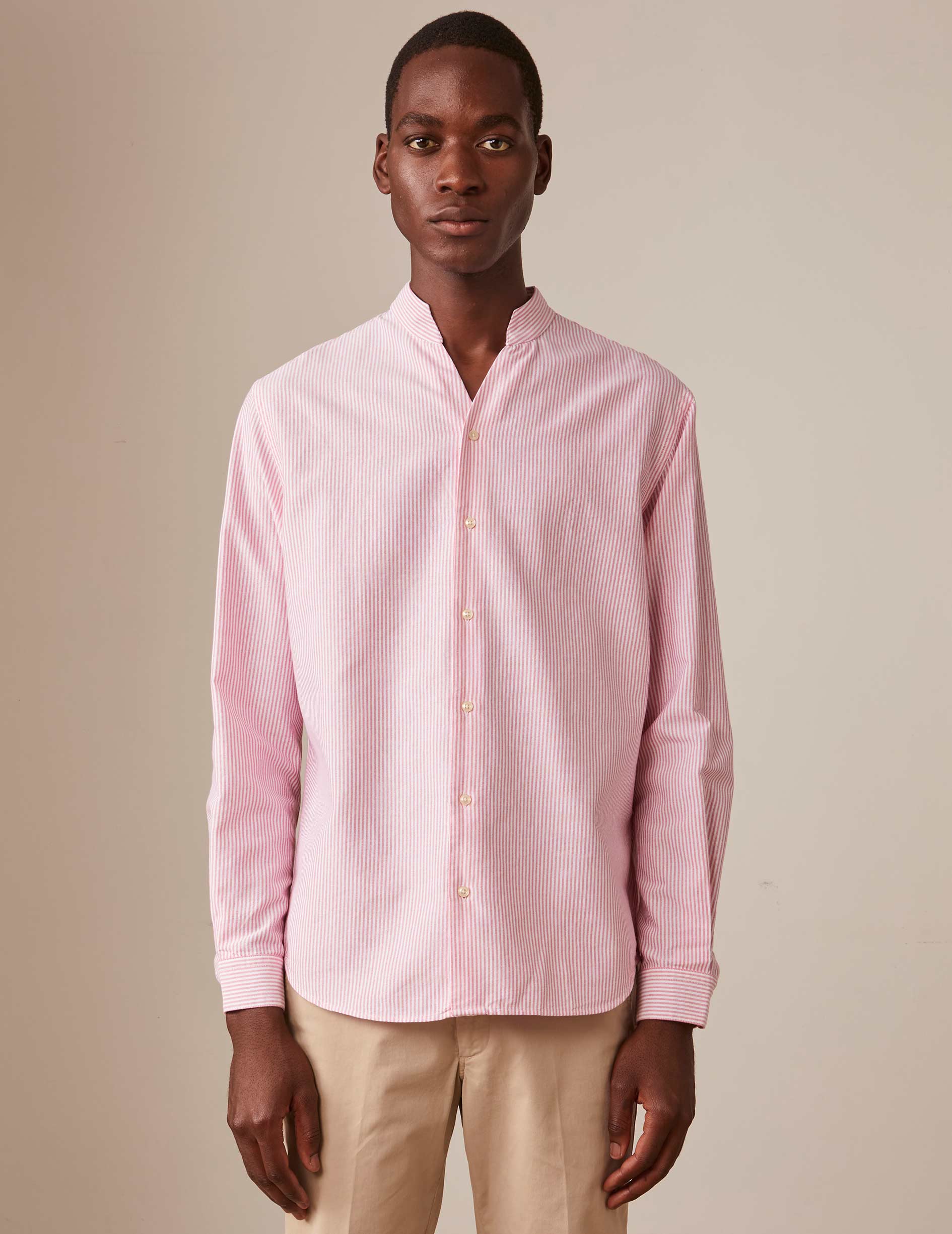 Pink striped Carl shirt - Oxford - Open straight Collar