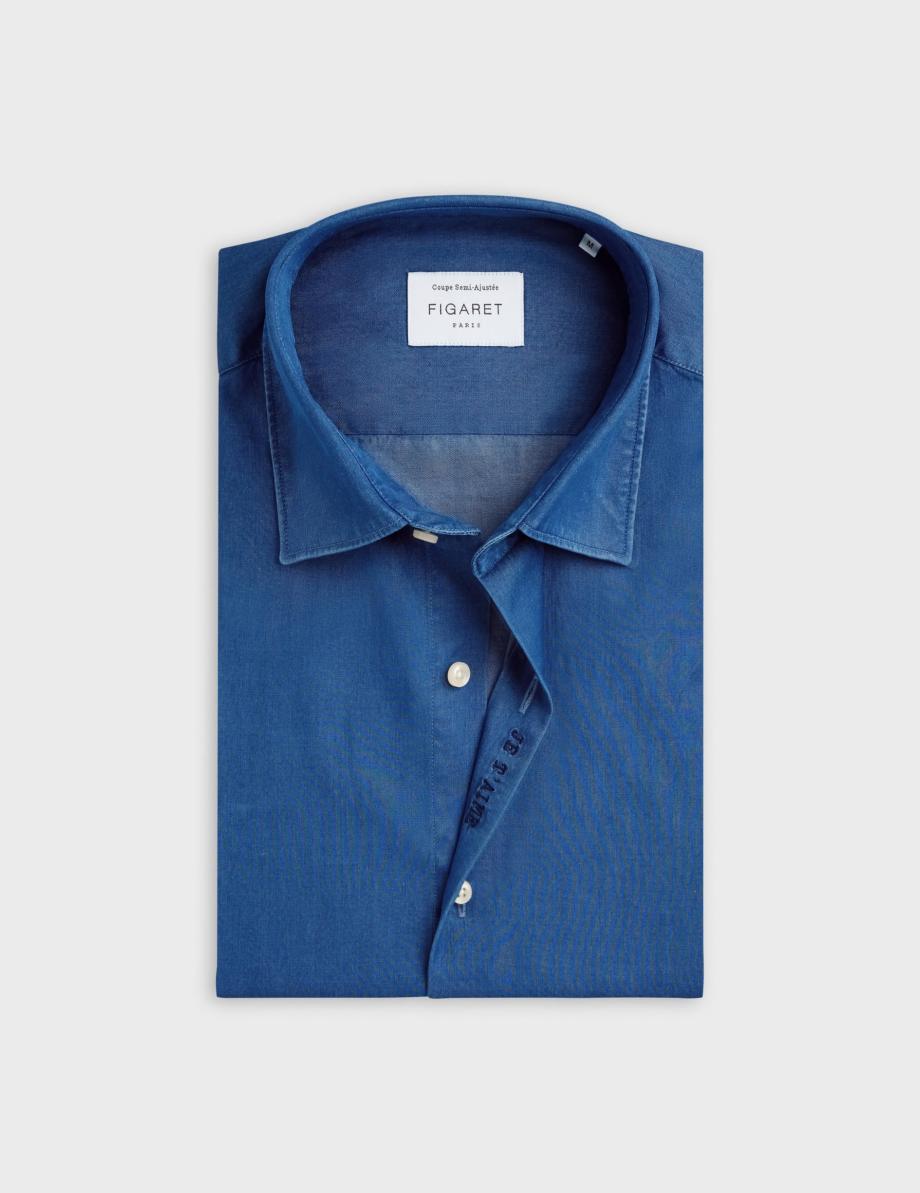 Chemise mixte "Je t'aime" en denim - Denim - Col Figaret