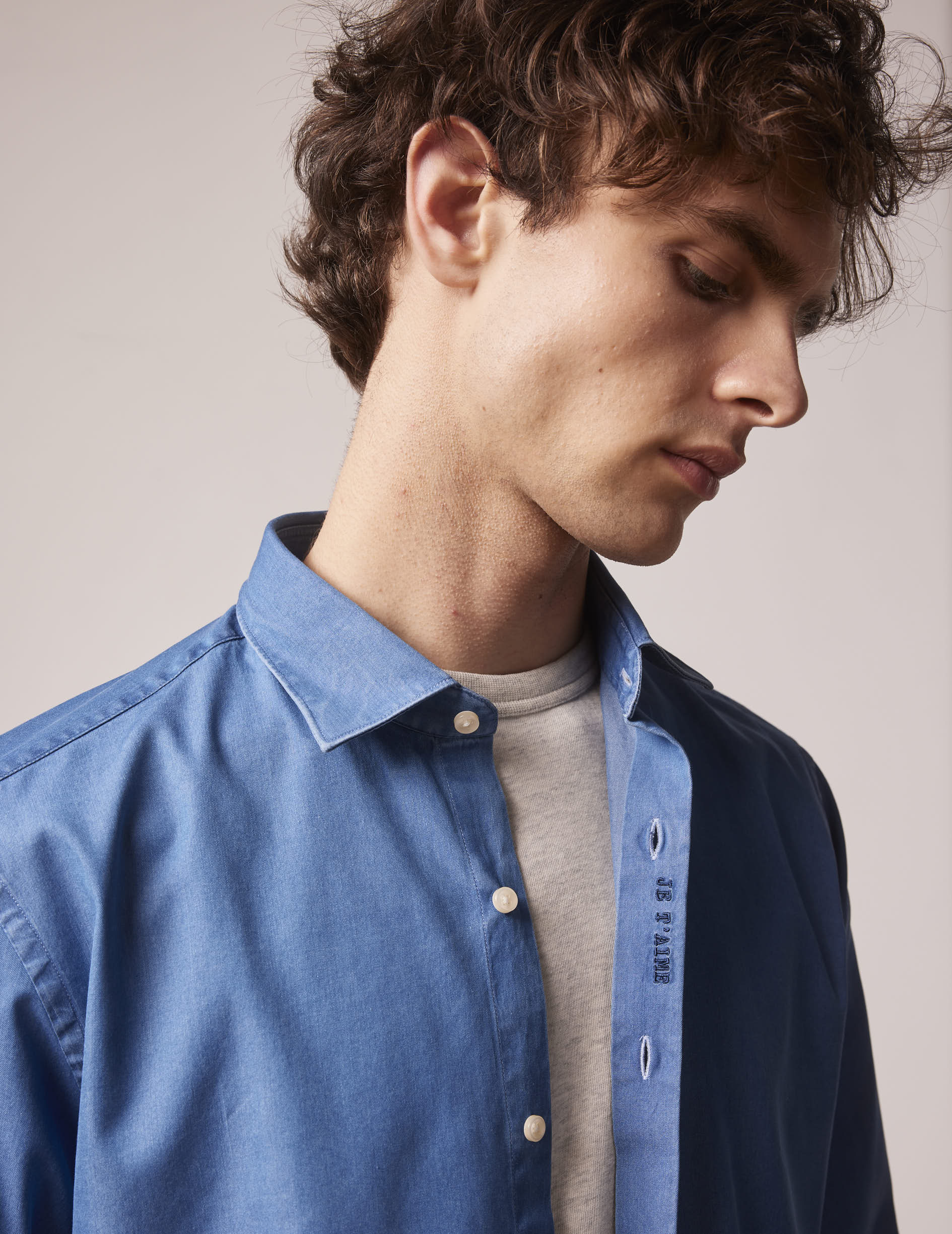 Chemise mixte "Je t'aime" en denim - Denim - Col Figaret