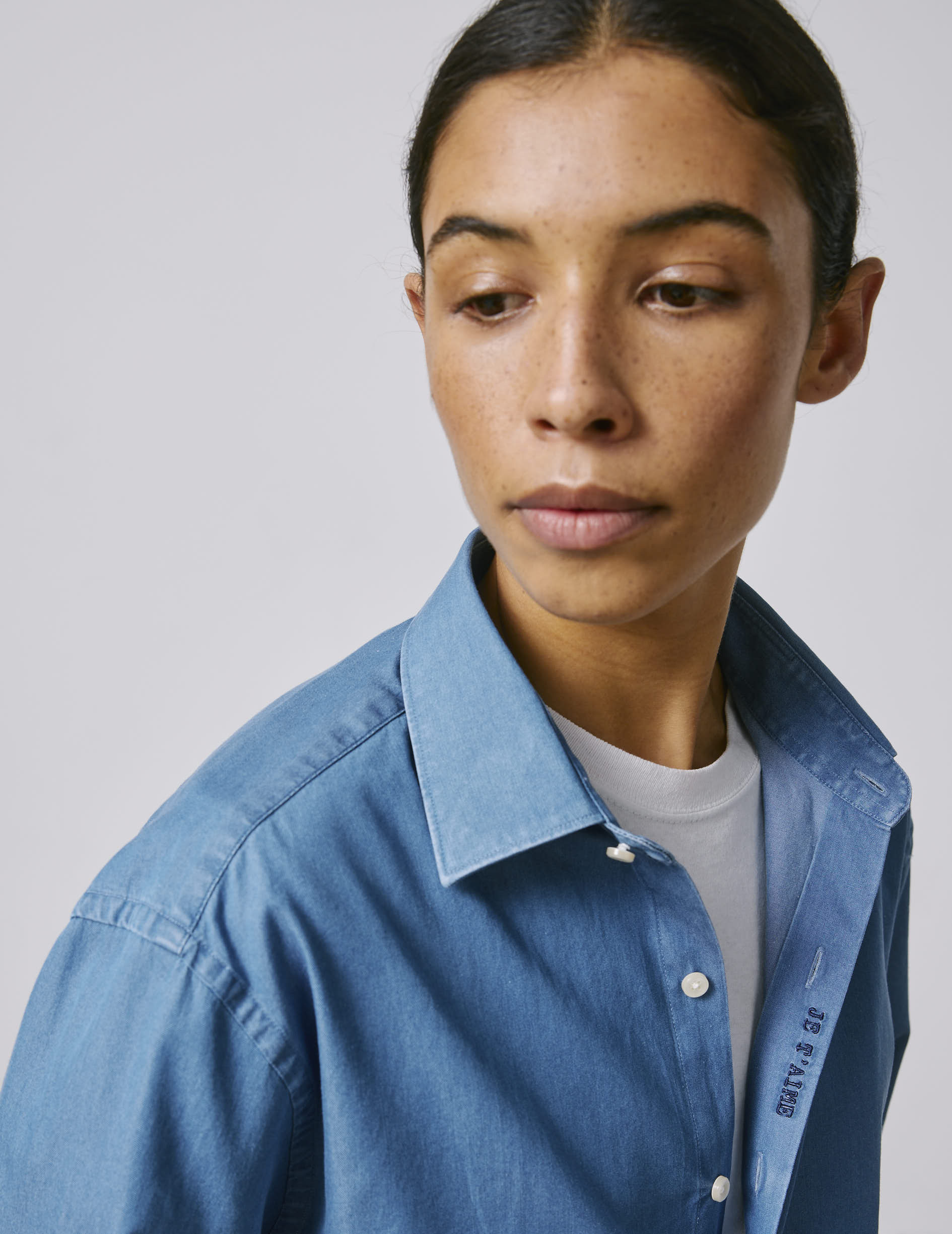 Chemise mixte "Je t'aime" en denim - Denim - Col Figaret