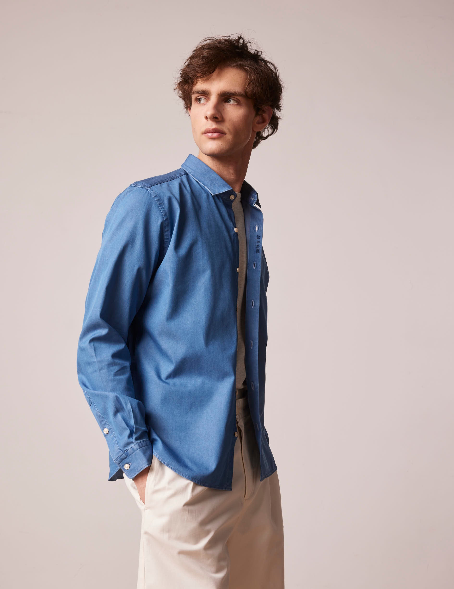 Chemise mixte "Je t'aime" en denim - Denim - Col Figaret