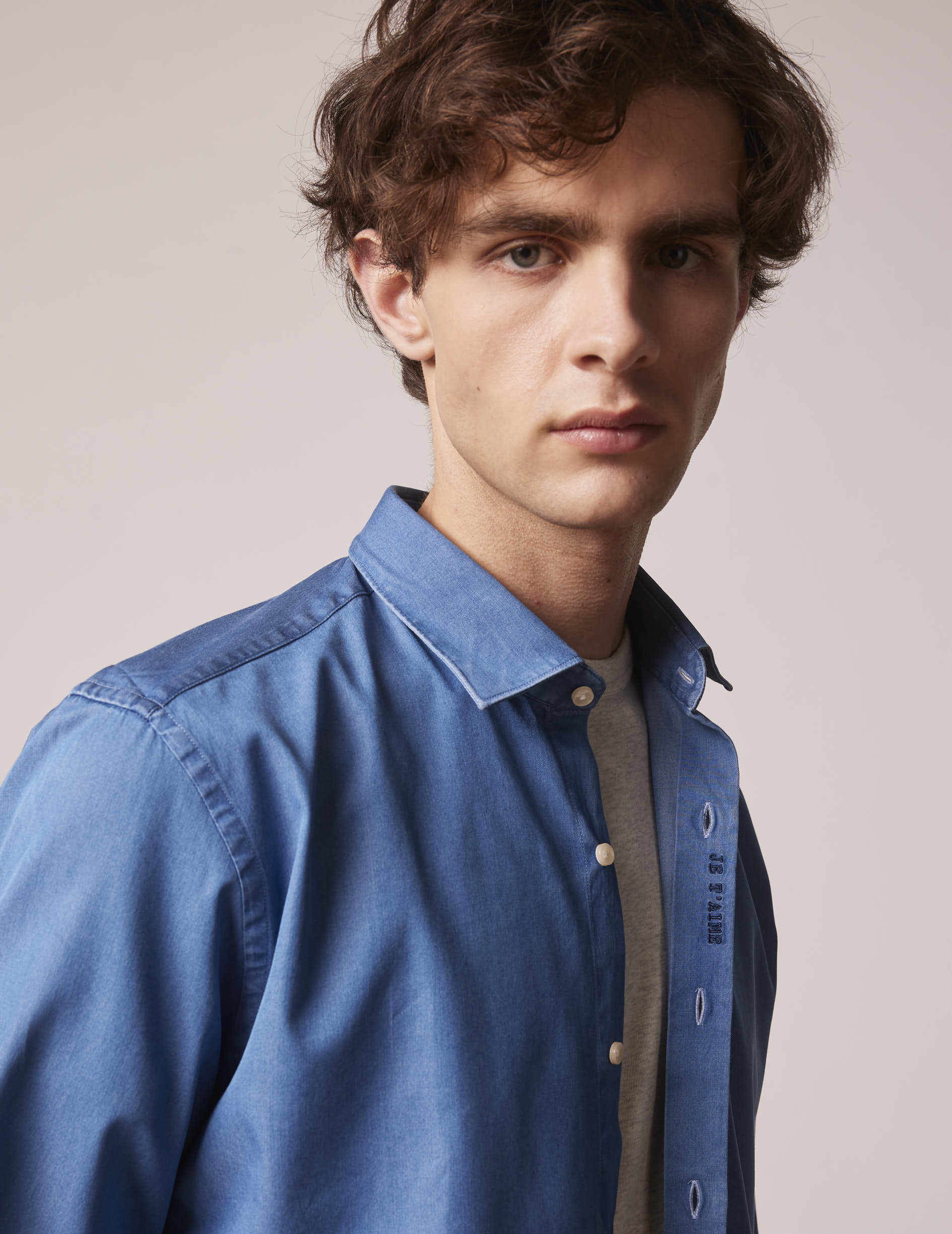 Chemise mixte "Je t'aime" en denim - Denim - Col Figaret