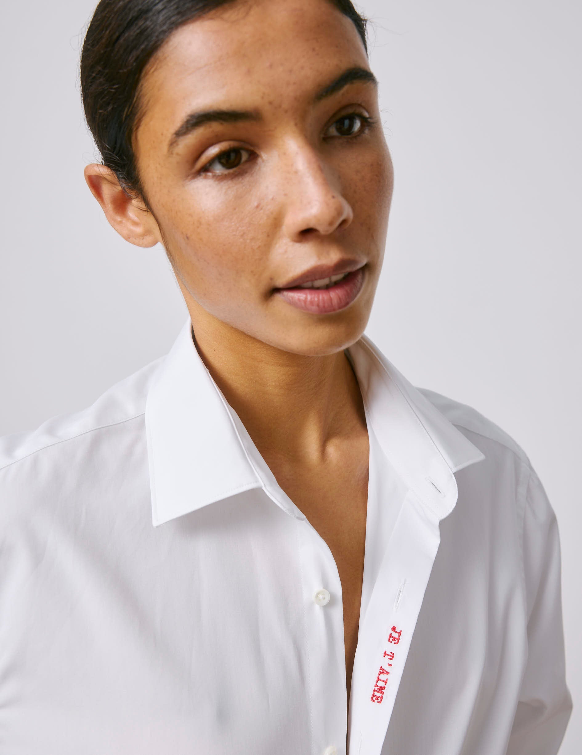 Chemise mixte "Je t'aime" blanche - Popeline - Col Figaret