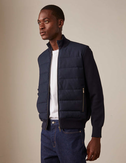Bi-material navy wool and cotton Elie jacket