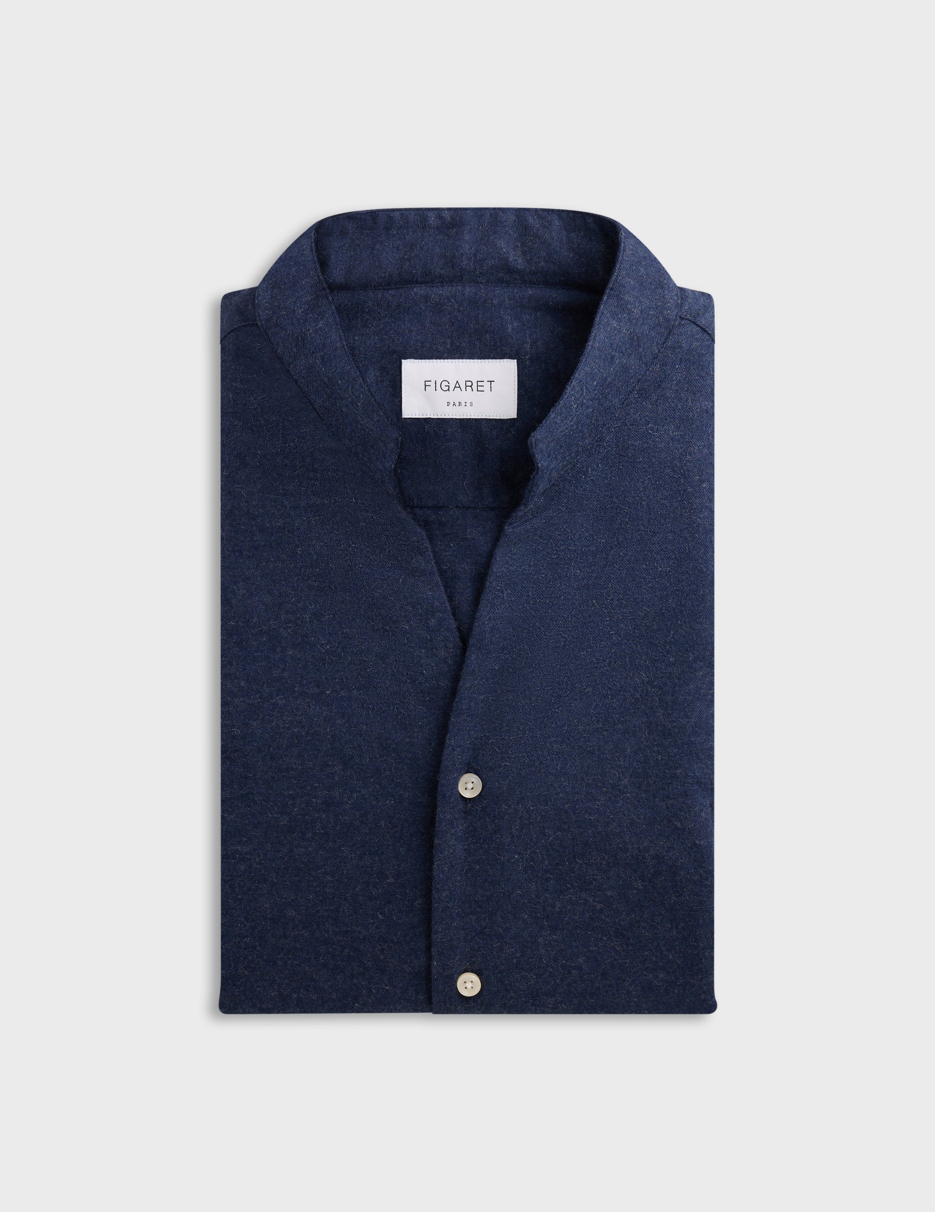Chemise Carl en coton cachemire bleu marine - Flanelle - Col Droit ouvert
