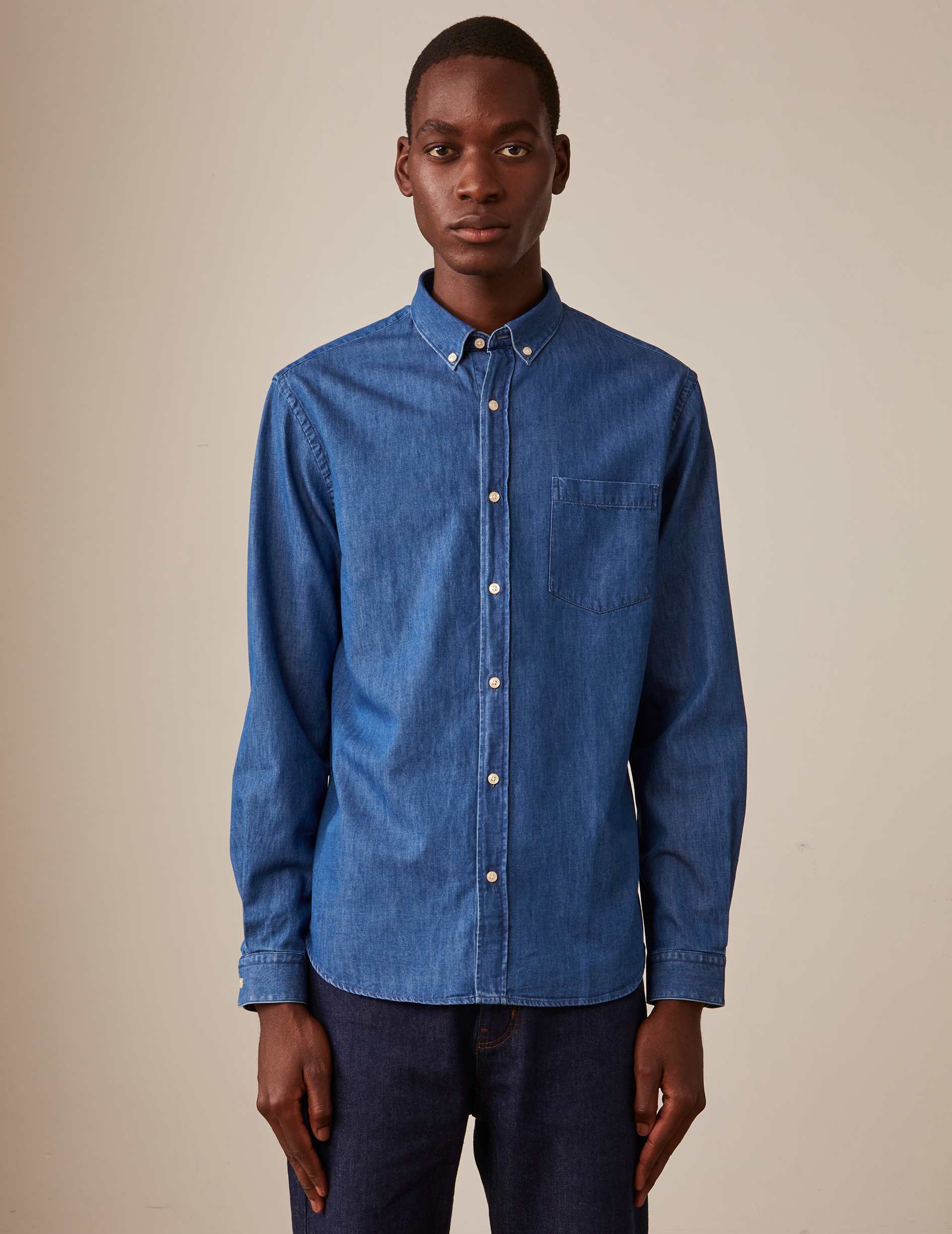 Chemise Gabriel en denim bleu - Denim - Col Américain