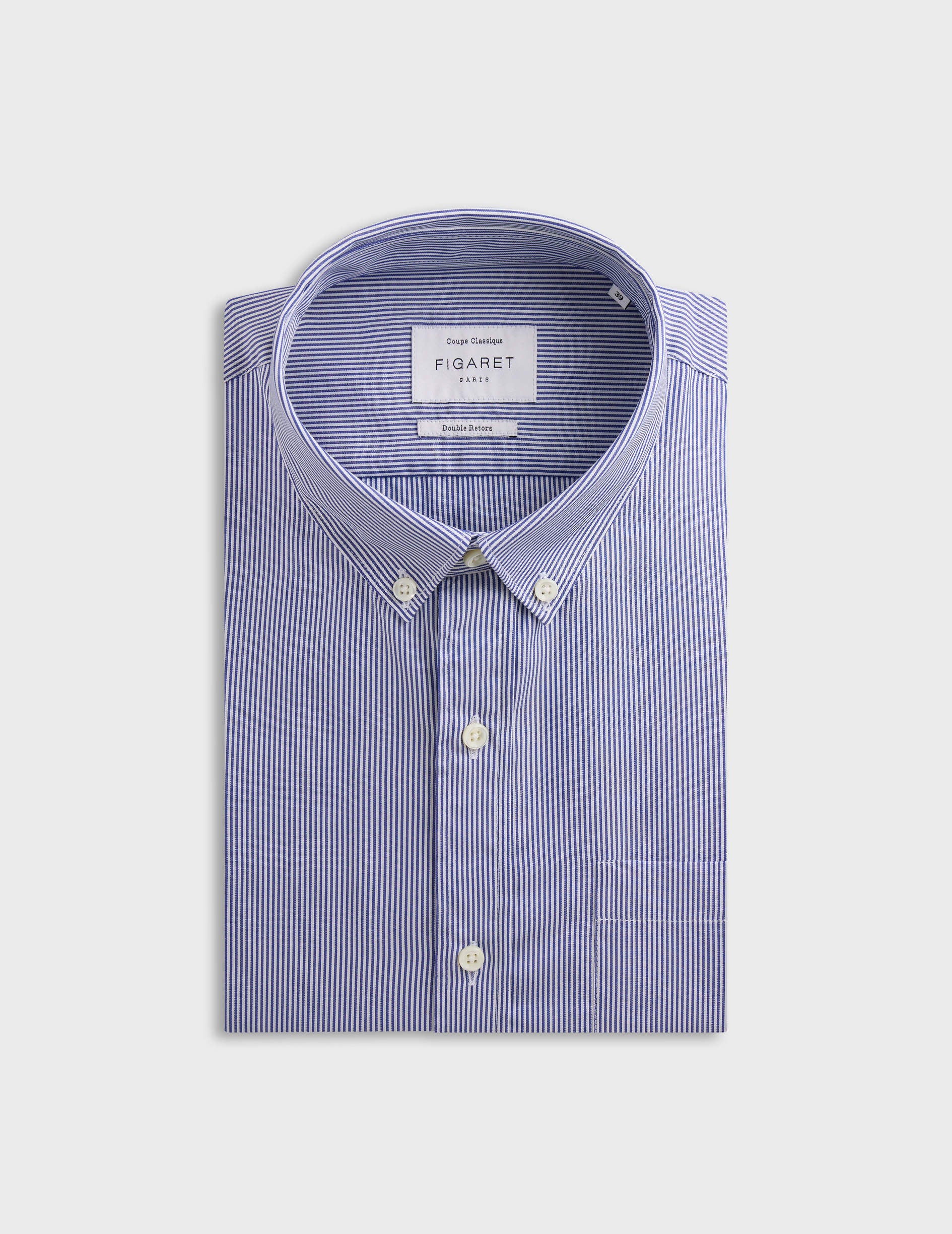 Chemise Classique rayée bleue - Popeline - Col Américain