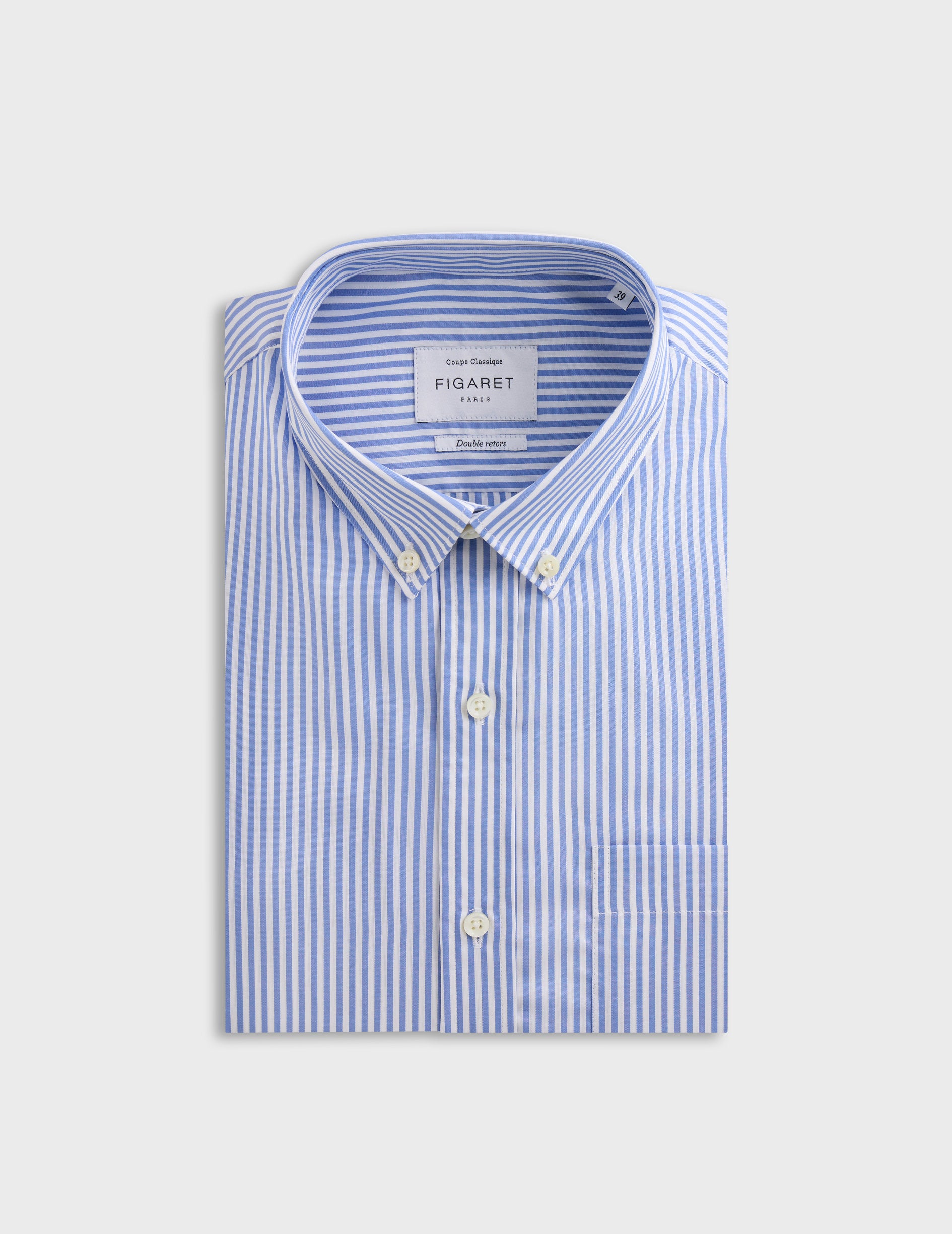 Chemise Classique rayée bleue Popeline Col Américain
