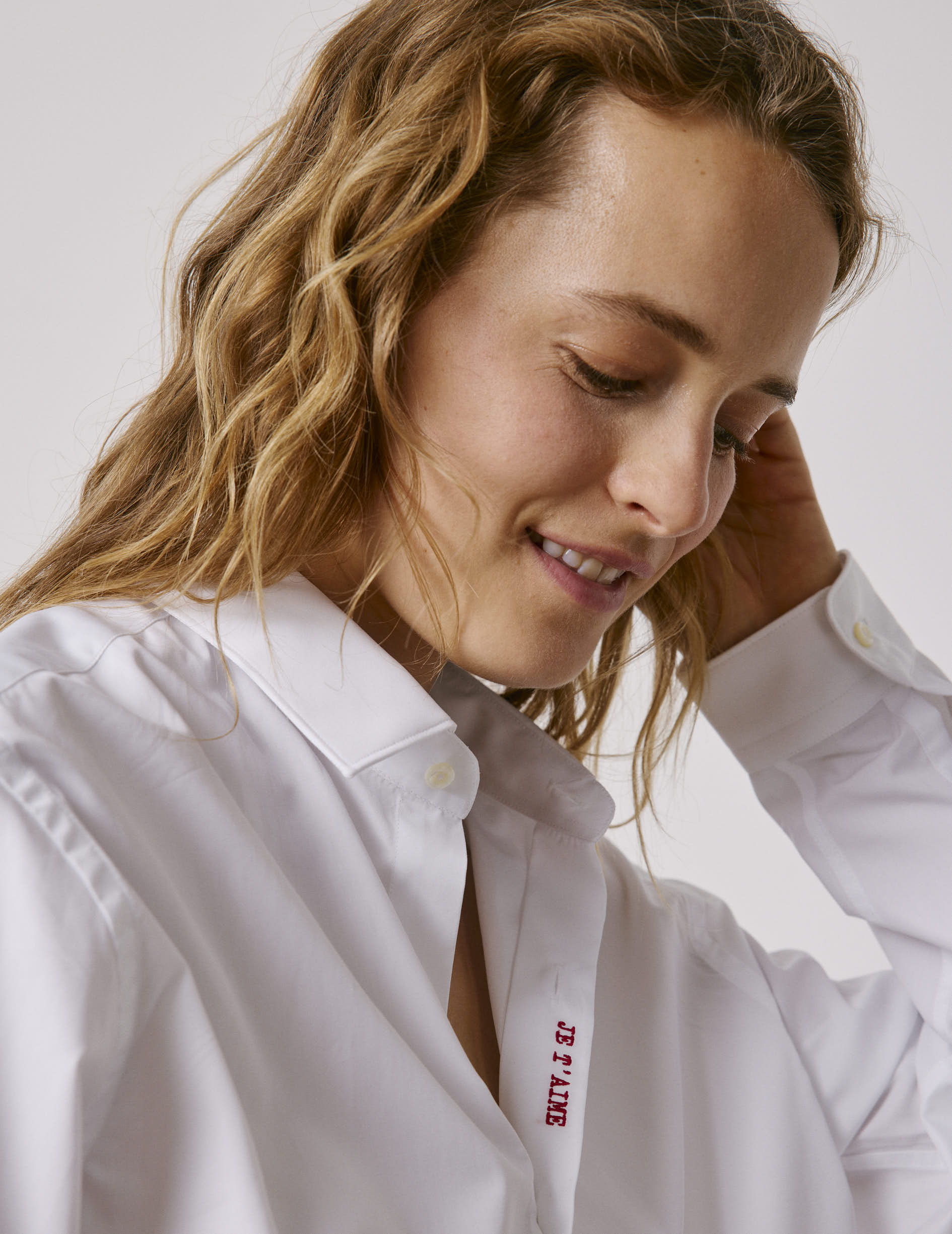 Unisex white "Je t'aime" shirt - Poplin - Figaret Collar