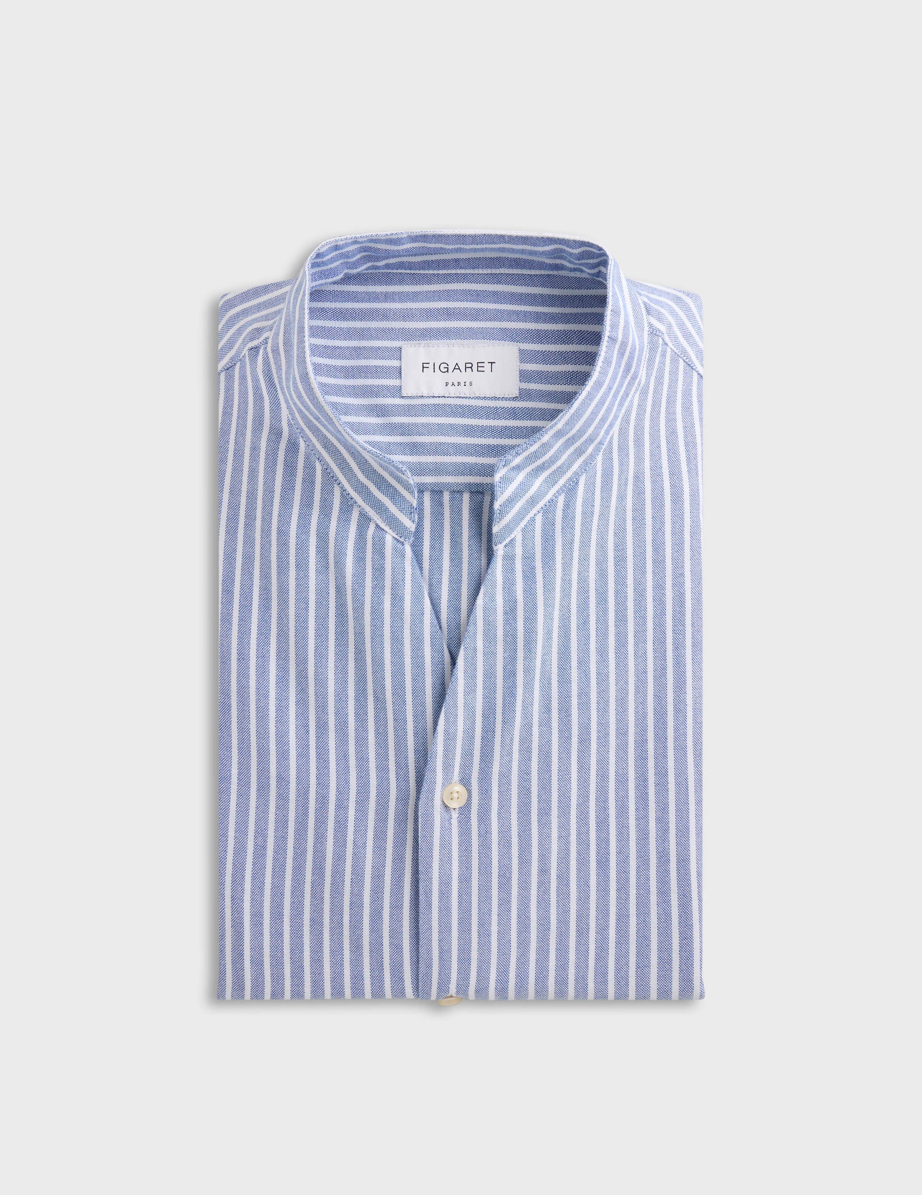 Chemise Carl rayée bleue - Oxford - Col Droit ouvert