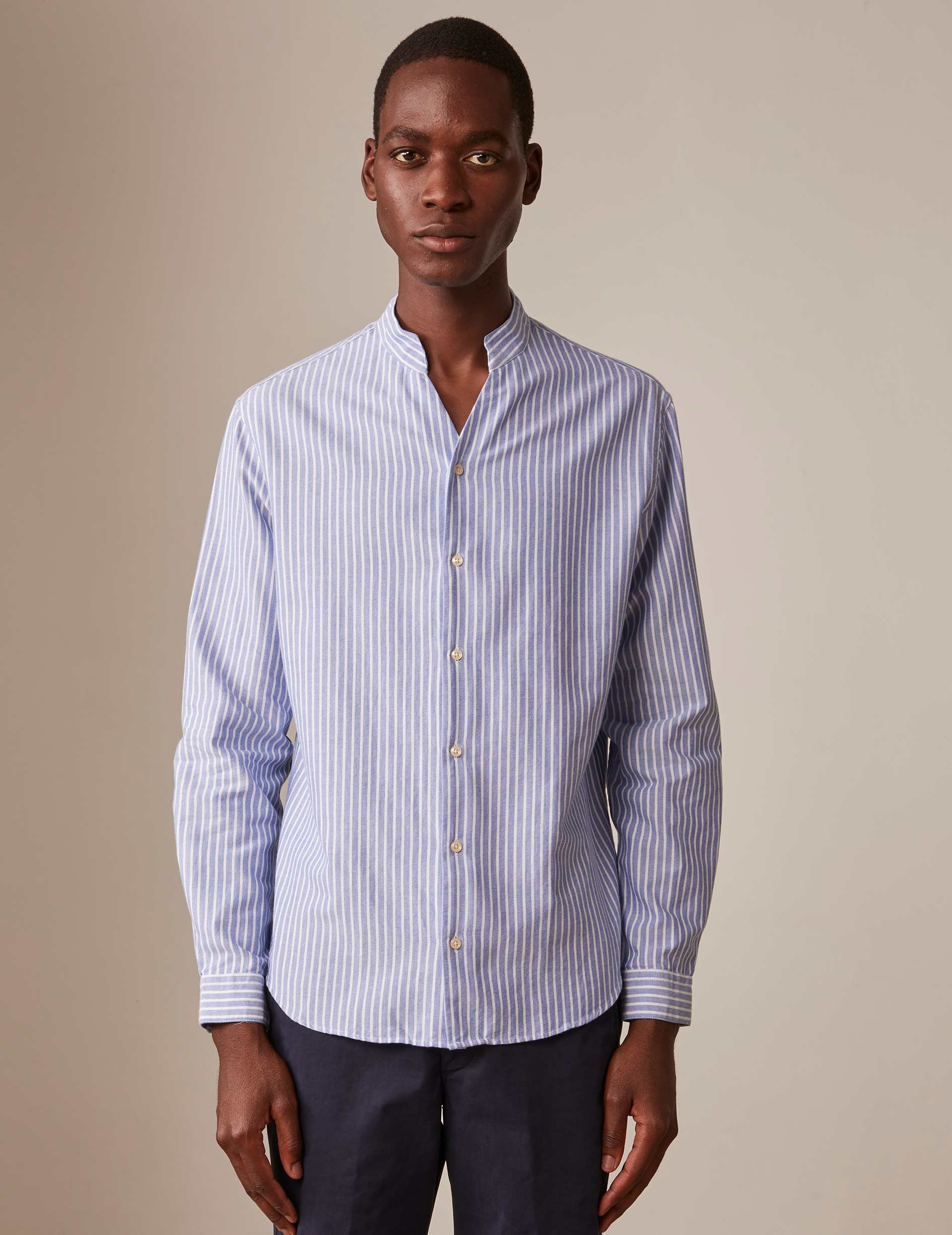 Blue striped Carl shirt - Oxford - Open straight Collar
