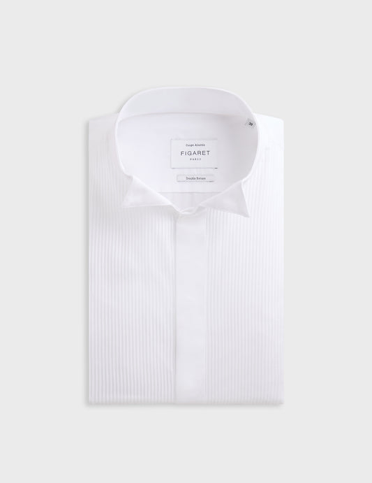 Fitted white bib hidden throat shirt - Poplin - Wing Collar - French Cuffs