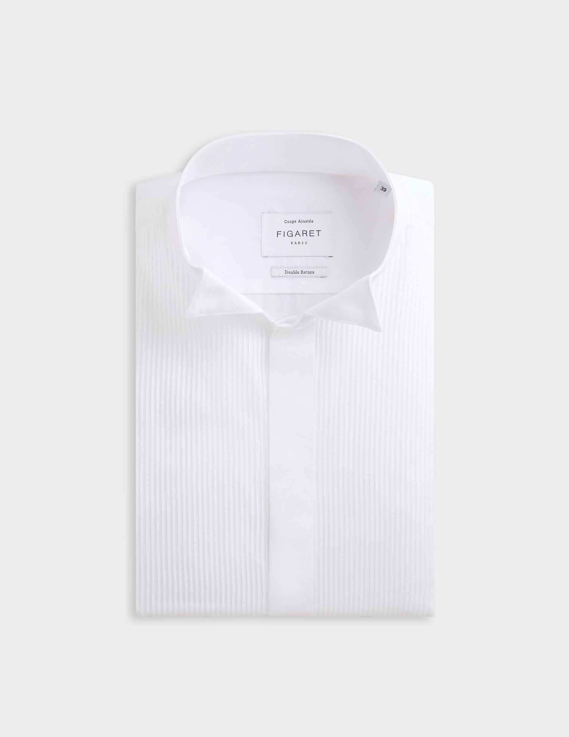 Fitted white bib hidden buttons placket shirt - Poplin - Wing Collar - French Cuffs