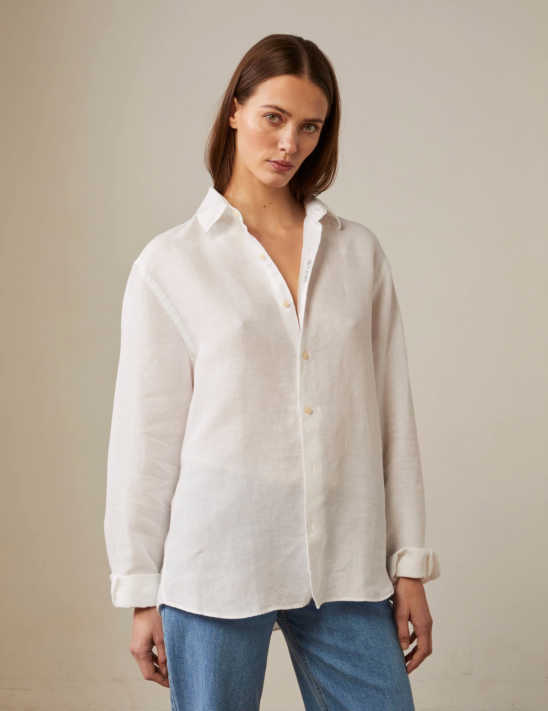 Chemise mixte "Je t'aime" en lin blanc - Lin - Col Figaret