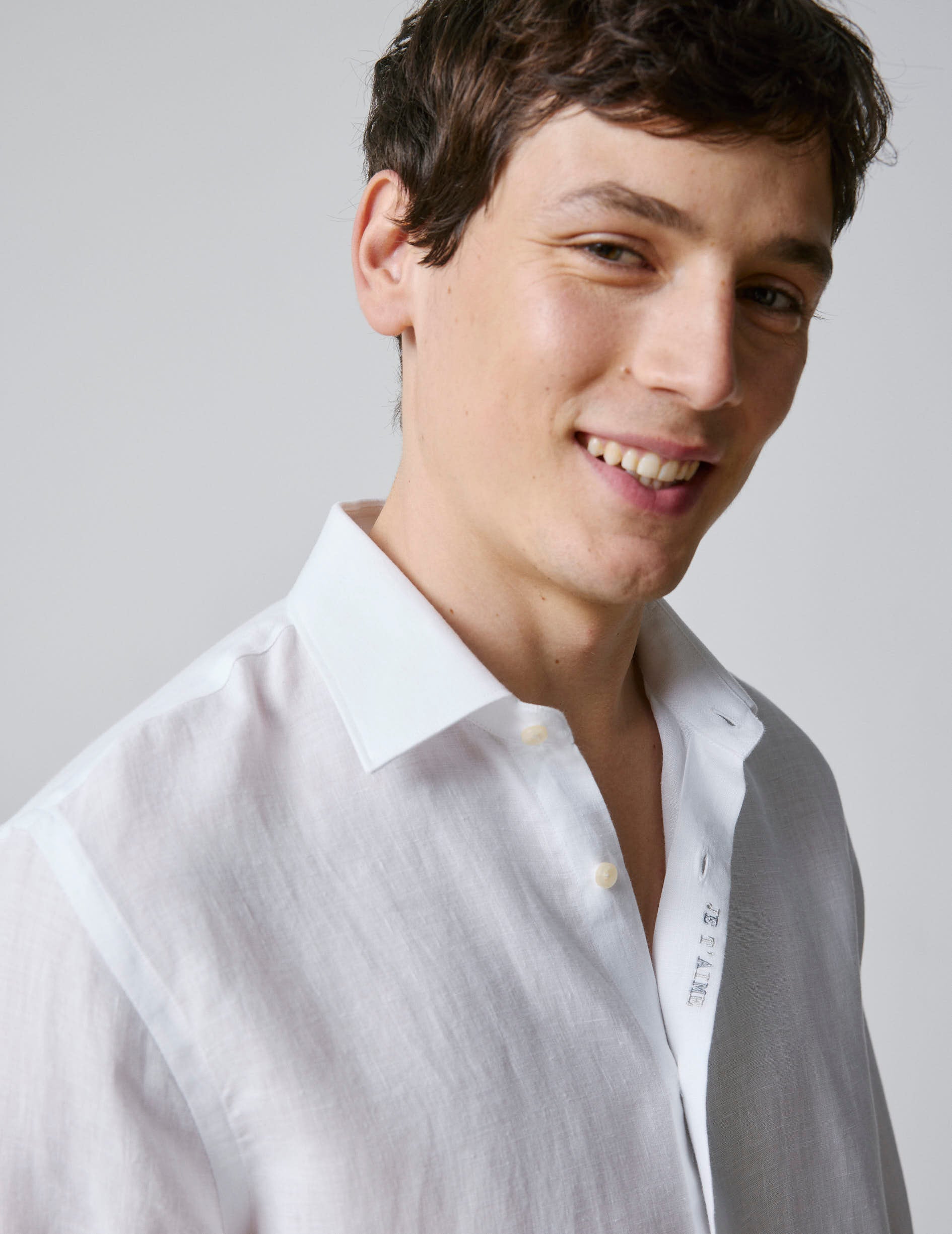 Chemise mixte "Je t'aime" en lin blanc - Lin - Col Figaret