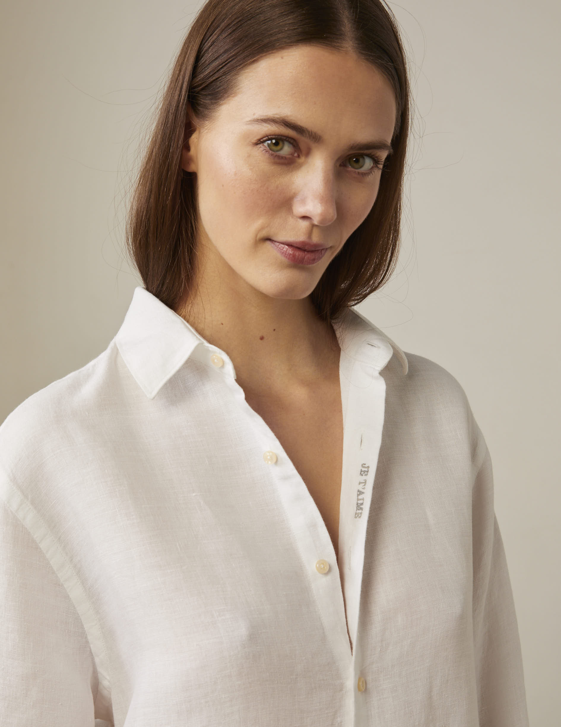 Chemise mixte "Je t'aime" en lin blanc - Lin - Col Figaret