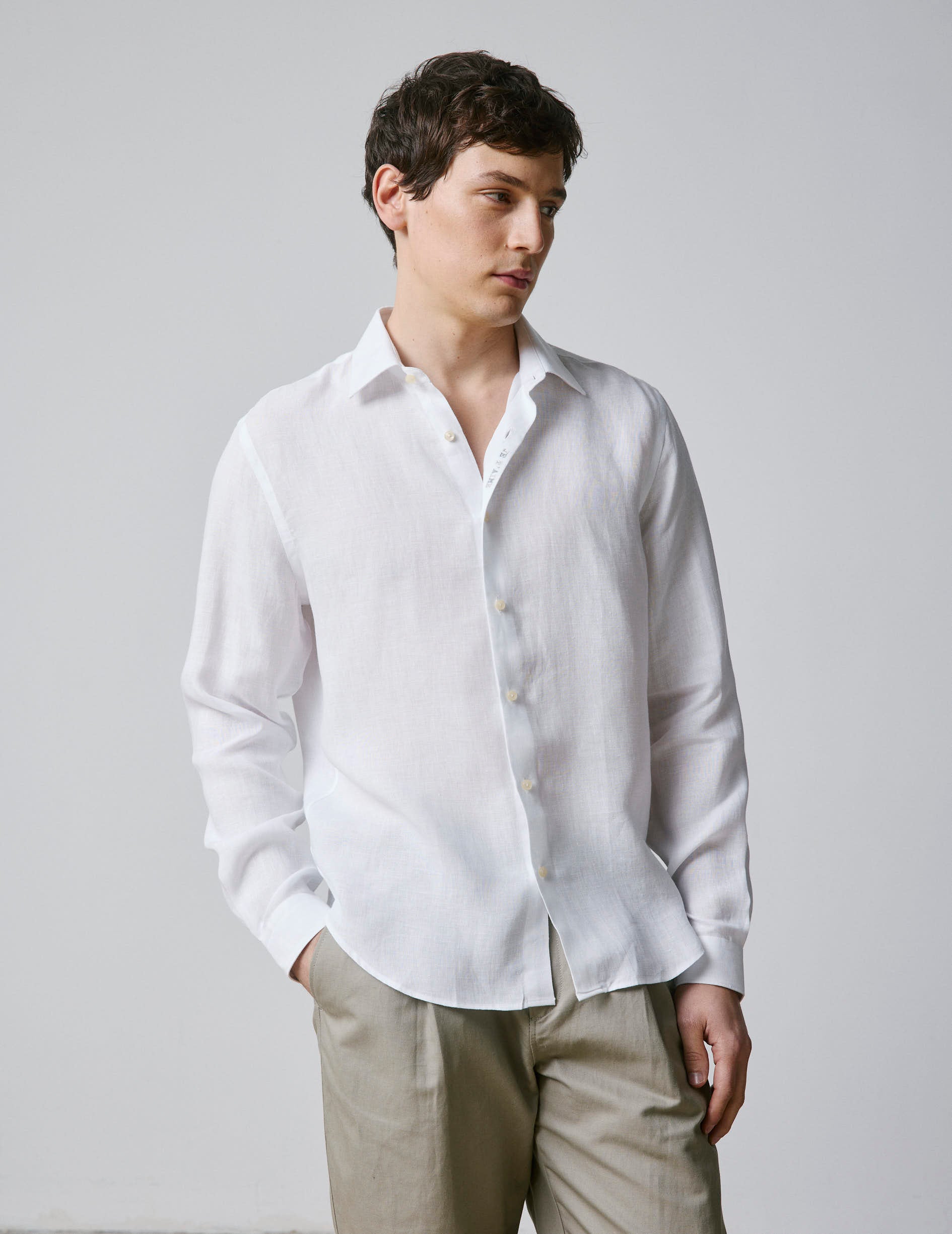 Chemise mixte "Je t'aime" en lin blanc - Lin - Col Figaret