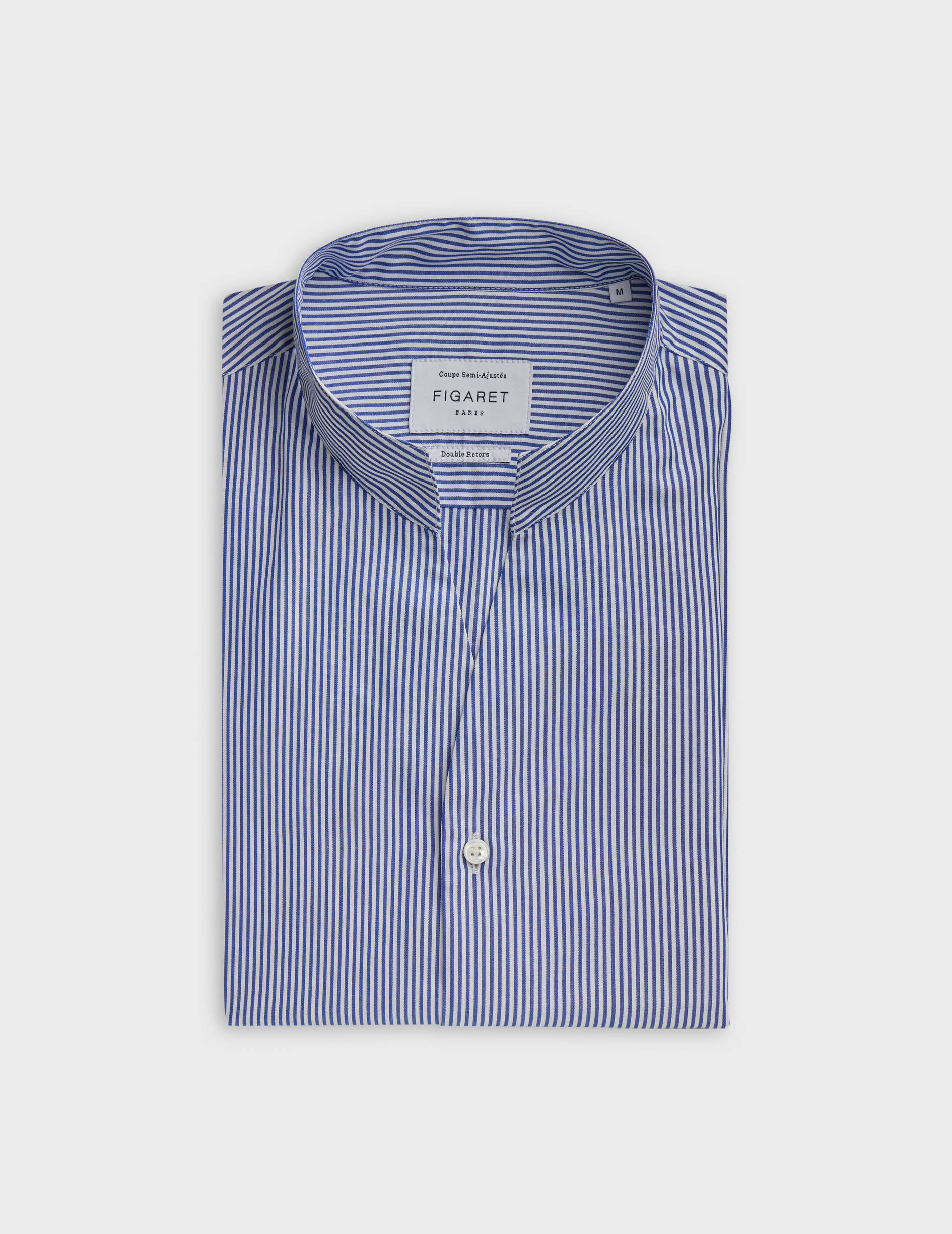 Chemise carl rayée bleue - Popeline - Col Droit ouvert