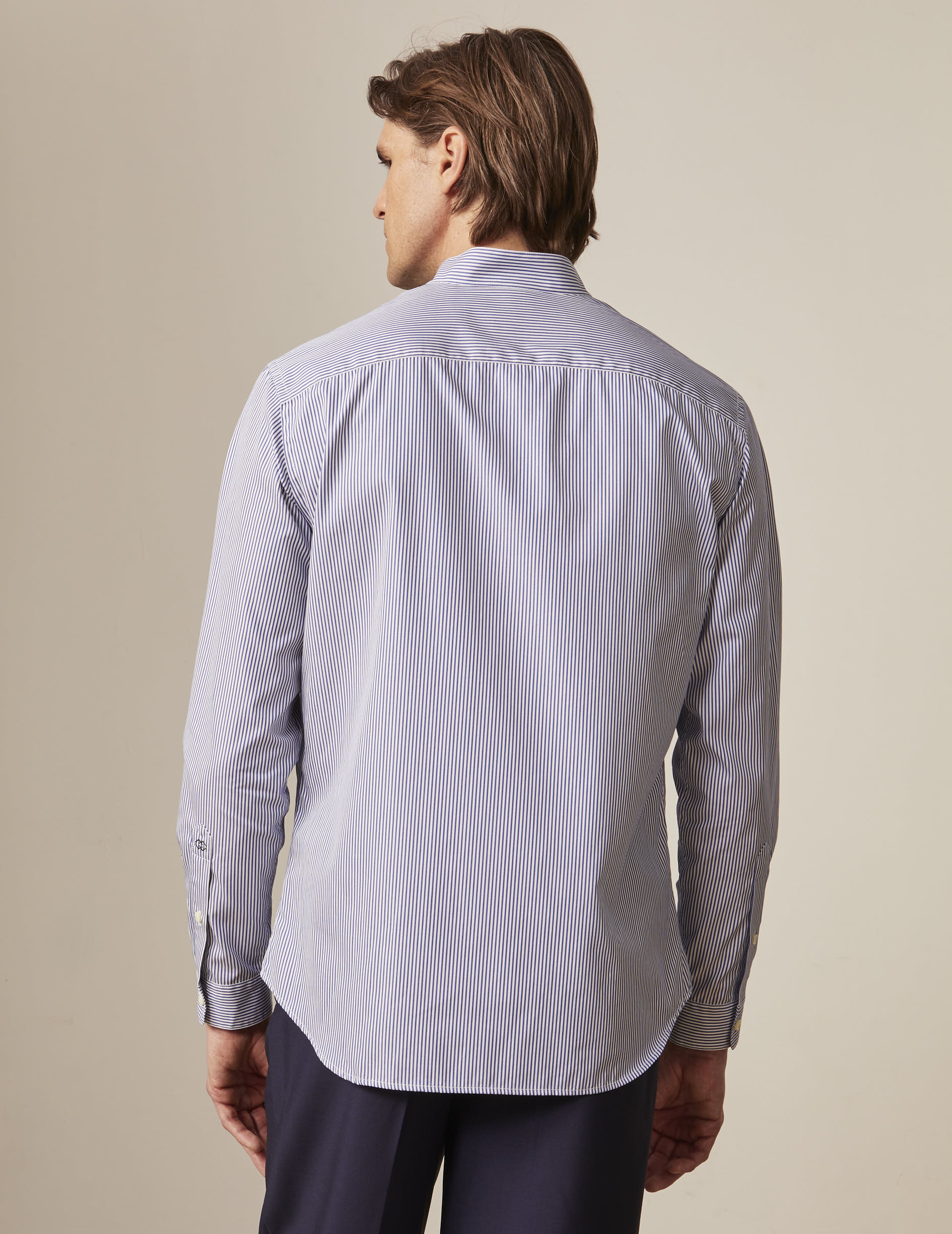 Chemise carl rayée bleue - Popeline - Col Droit ouvert