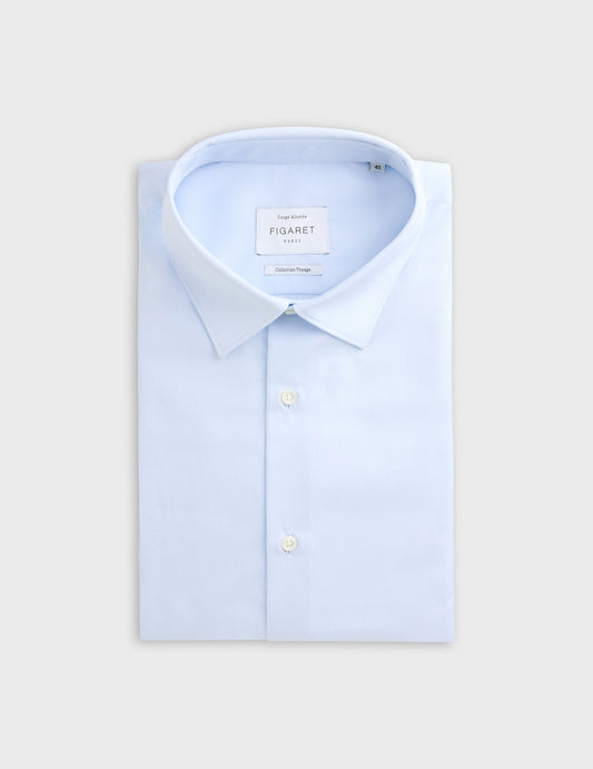 Fitted blue wrinkle-free shirt - Poplin - Figaret Collar