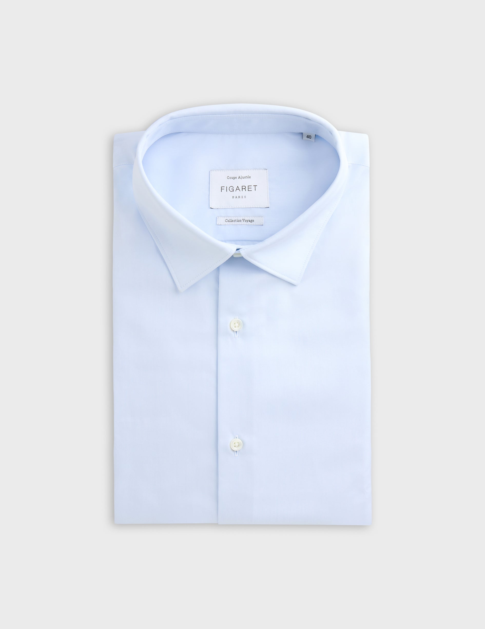 Fitted blue wrinkle-free shirt - Poplin - Figaret Collar