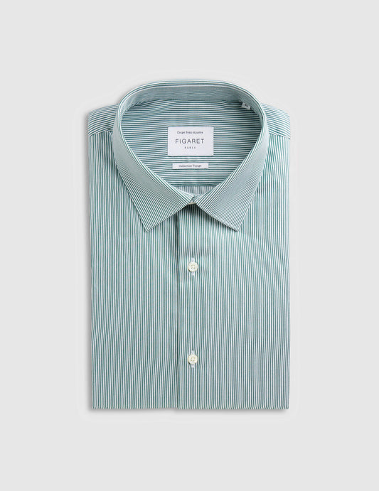 Semi-fitted green striped wrinkle-free shirt - Twill - Figaret Collar