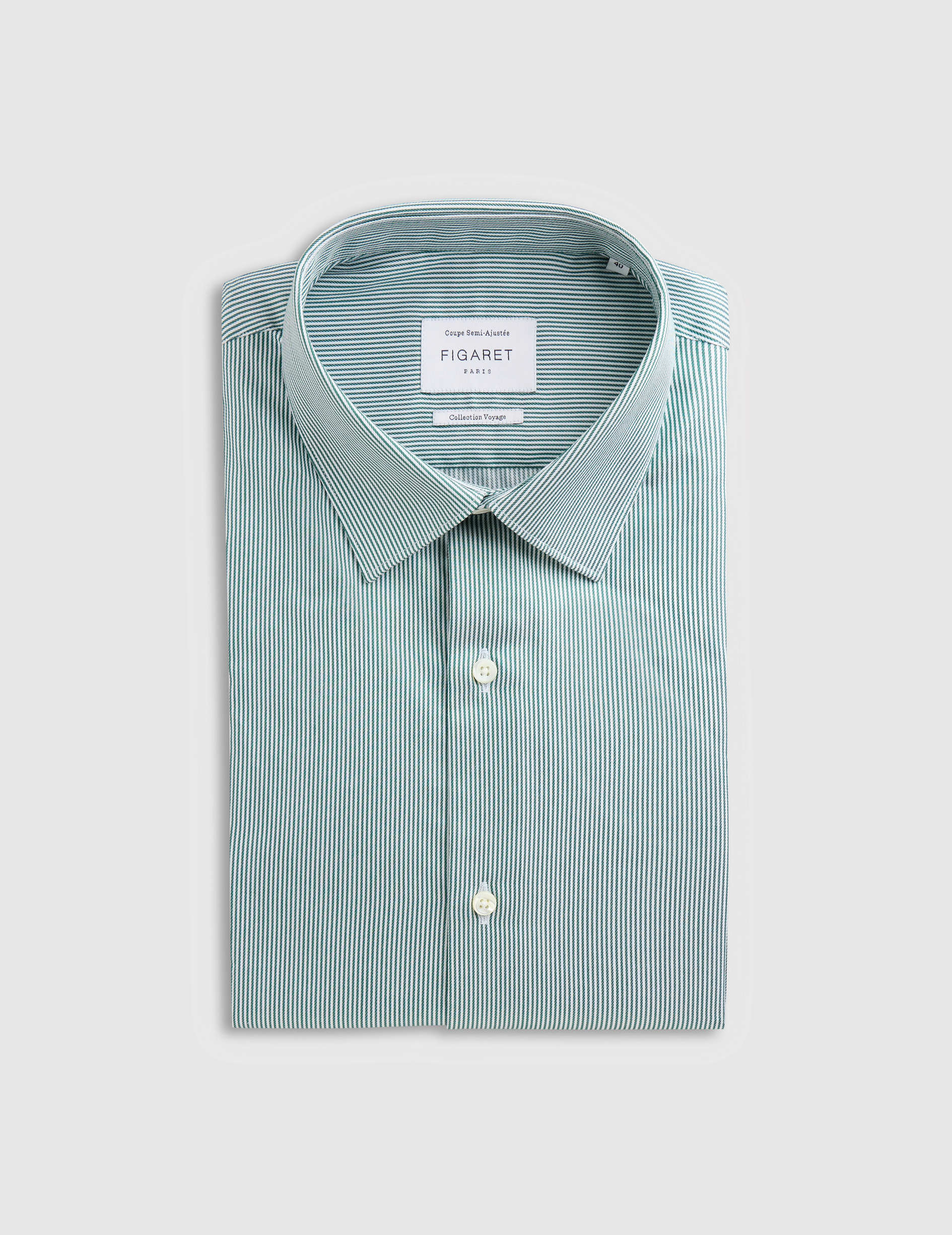 Chemise semi-ajustée Voyage verte - Twill - Col Figaret - Repassage facile