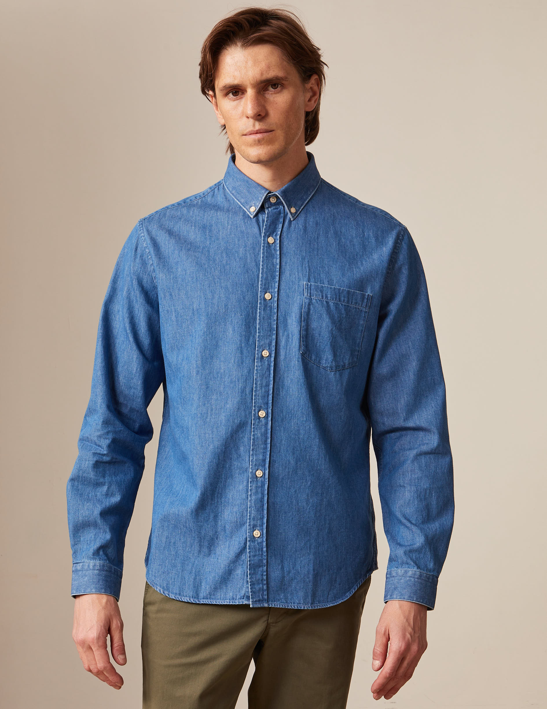 Chemise gabriel en denim bleu - Denim - Col Américain