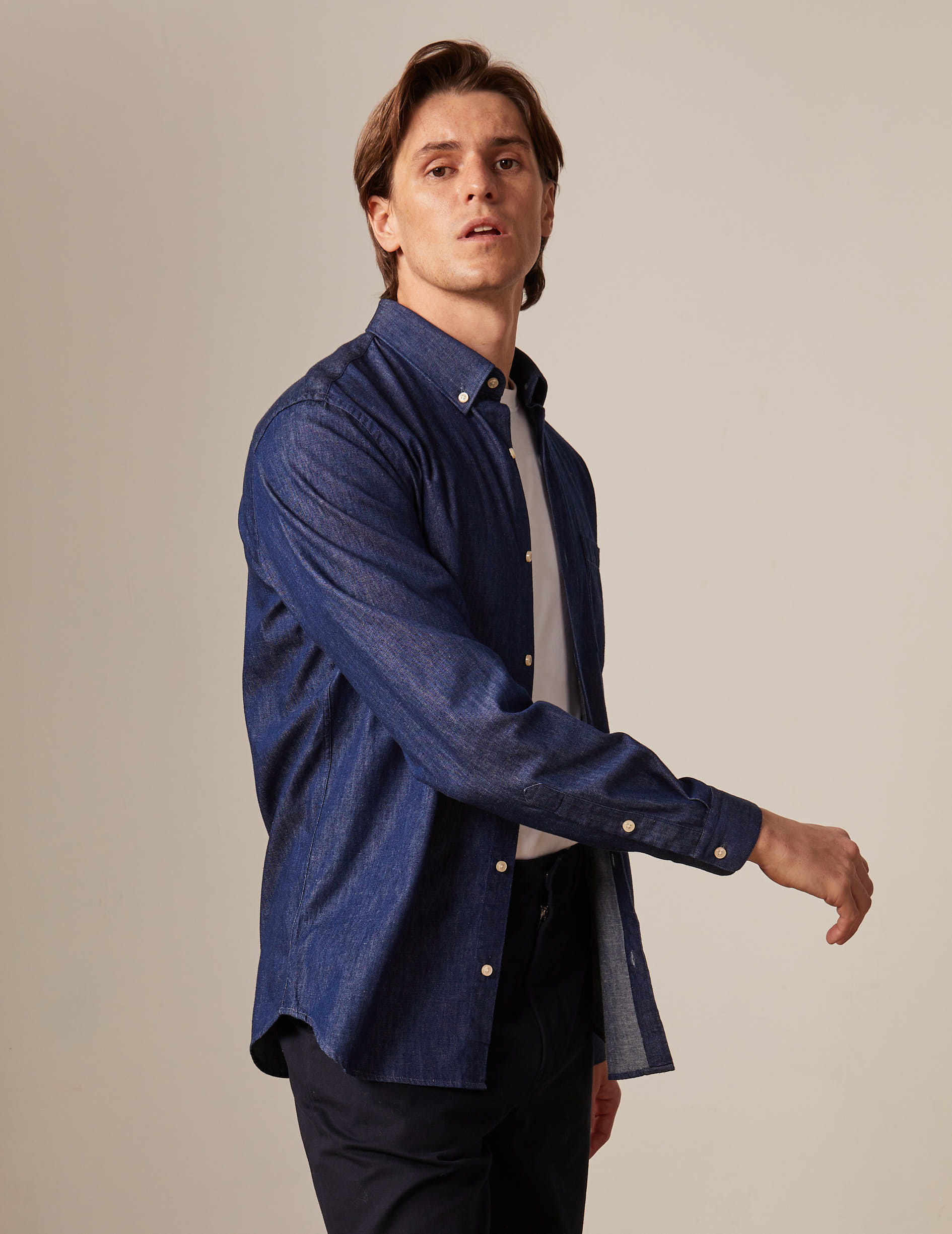 Chemise gabriel en denim bleu marine - Denim - Col Américain