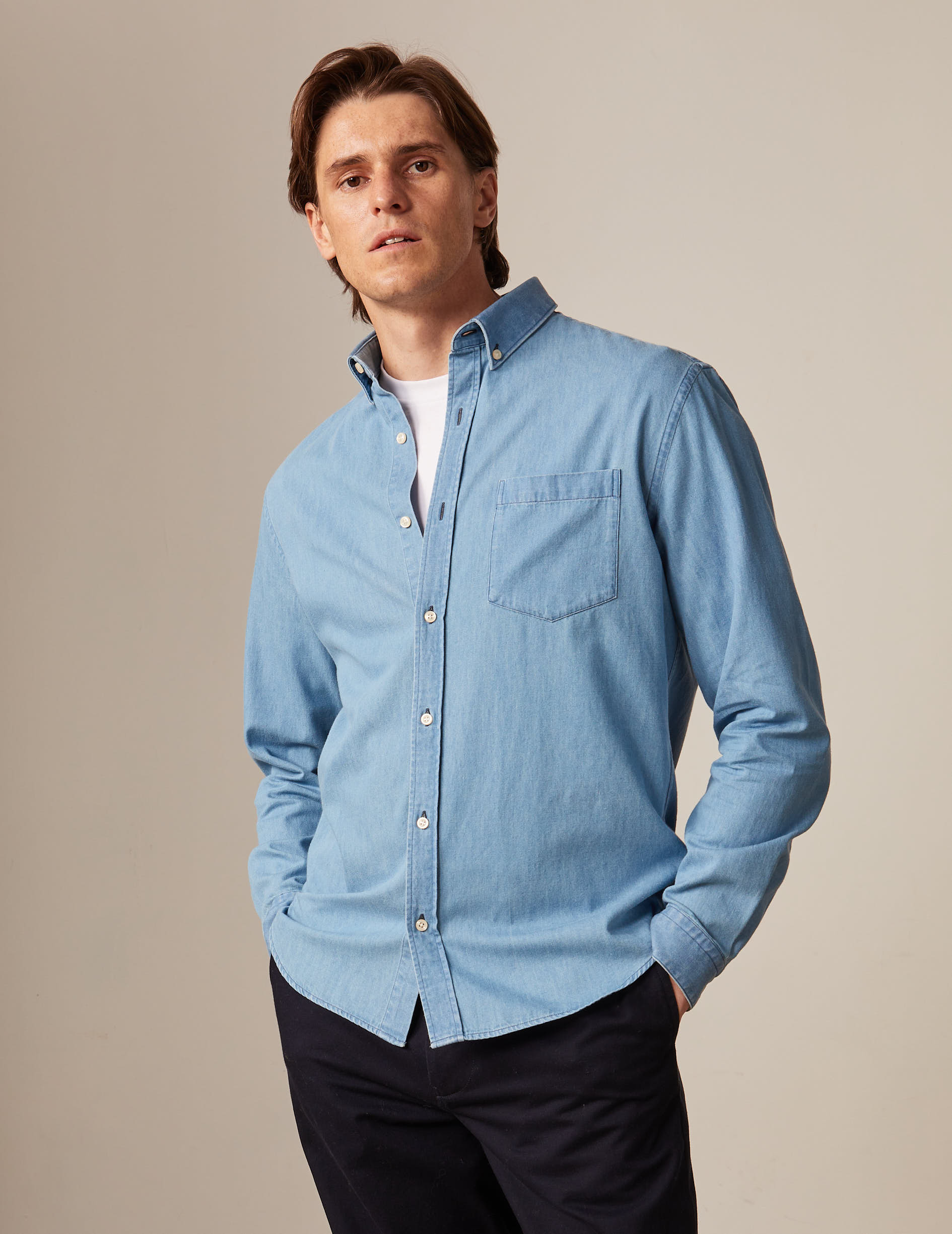 Chemise gabriel en denim bleu - Denim - Col Américain