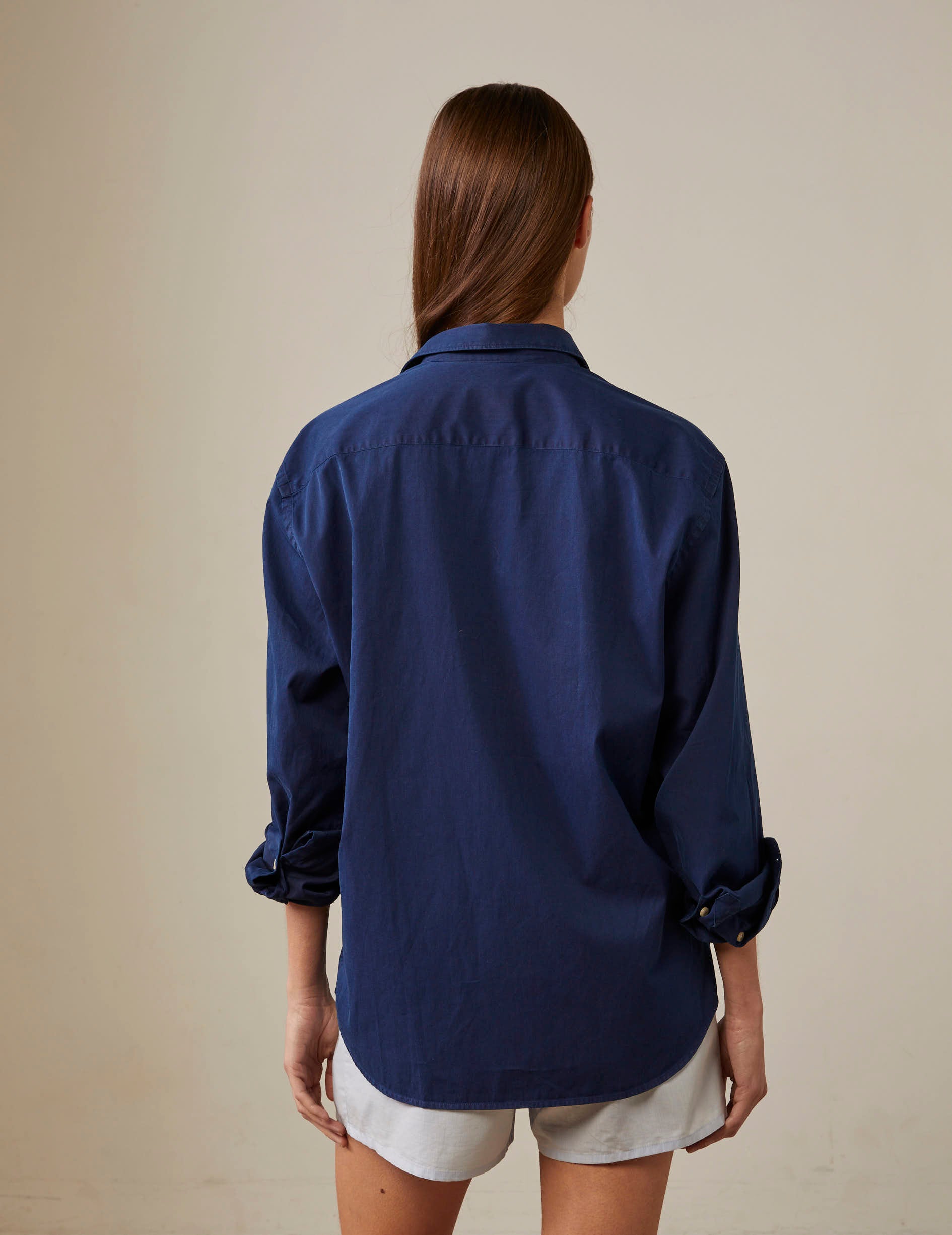 Denim "Je t'aime" shirt with red embroidery - Denim - Figaret Collar