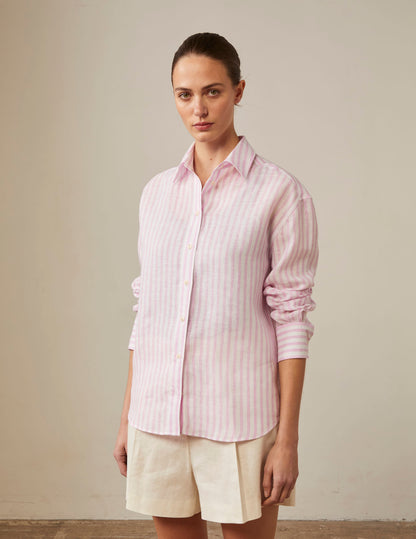 Ambre striped shirt in pink linen