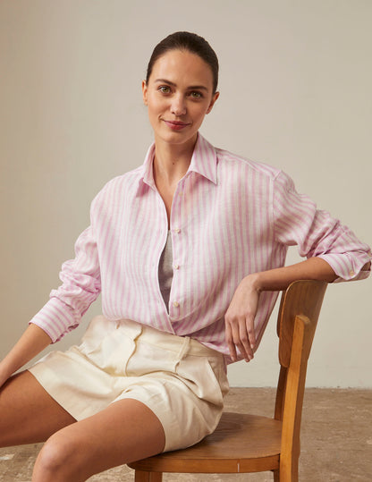 Ambre striped shirt in pink linen