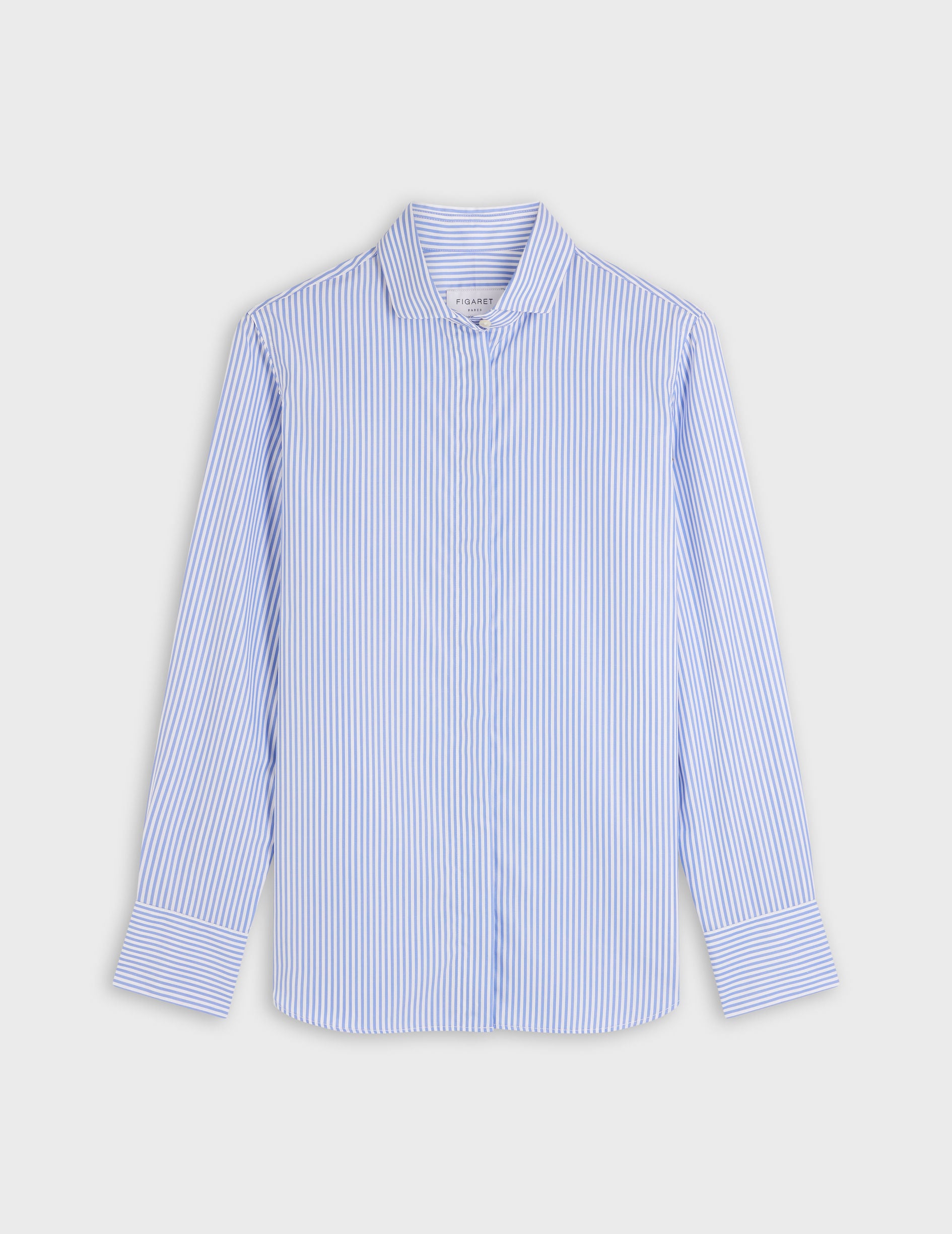 blue Striped hidden buttons placket Caroline shirt - Poplin - Italian Collar